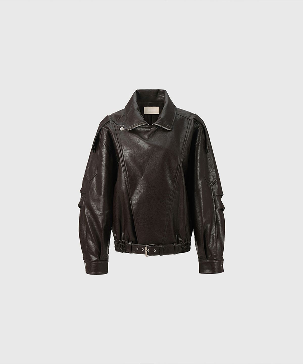 퀸스래빗(Q'SRB) Trim Oversized Leather Jacket - BROWN