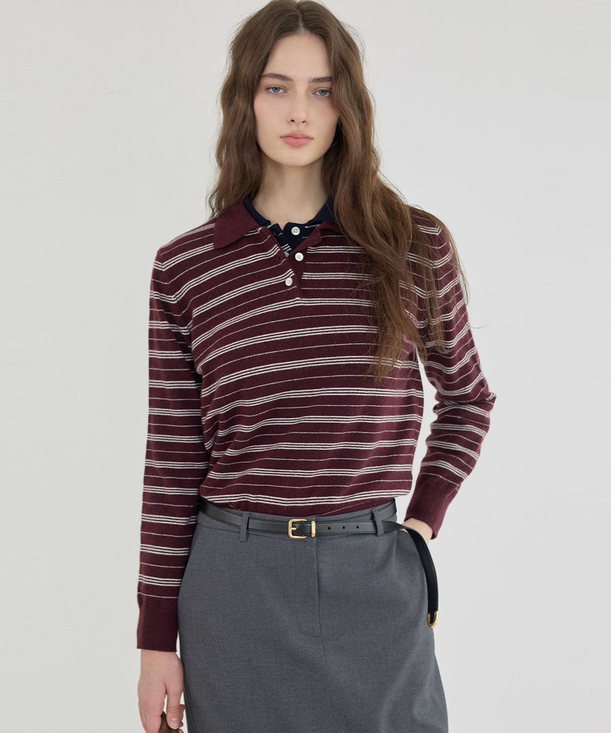 퀸스래빗(Q'SRB) Multi Stripe collar Knit