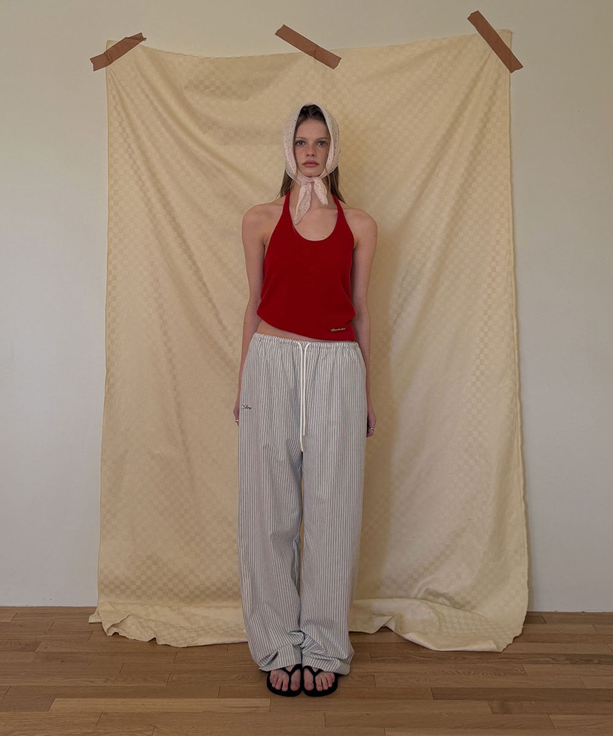 어패럴아카이브(APPAREL ARCHIVE) Penna stripe banding pants - Skyblue