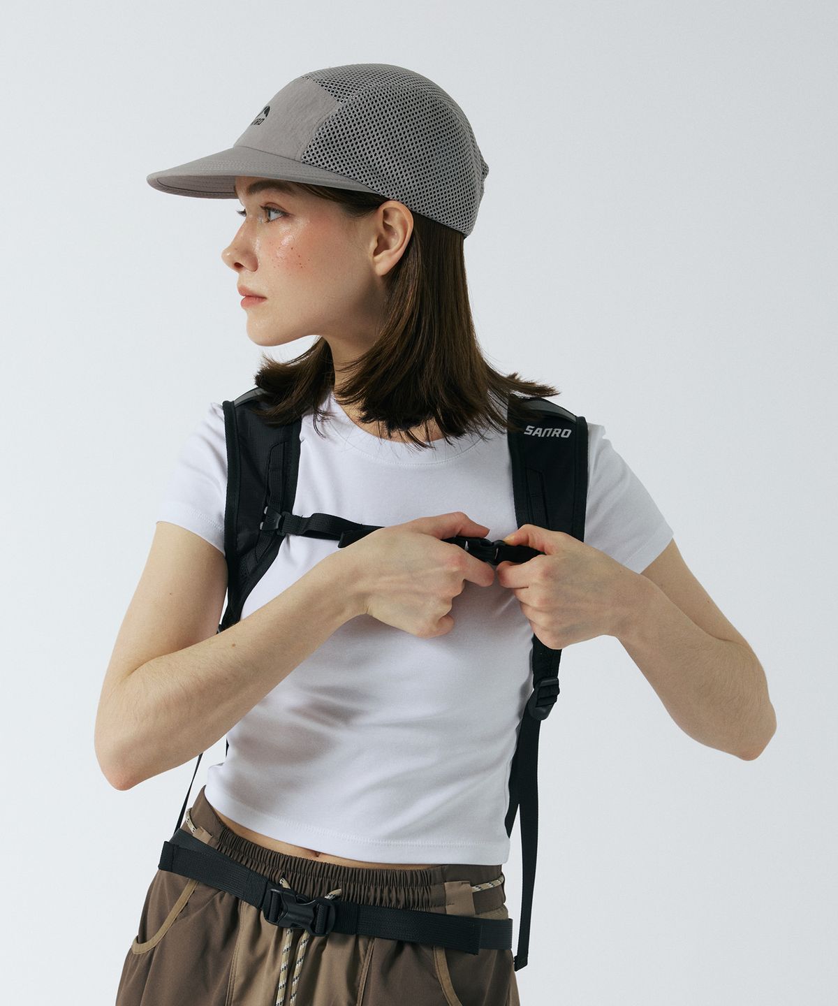 산로(SANRO) [UNISEX] 탑 메쉬 러닝 캡 모자 - 라이트그레이