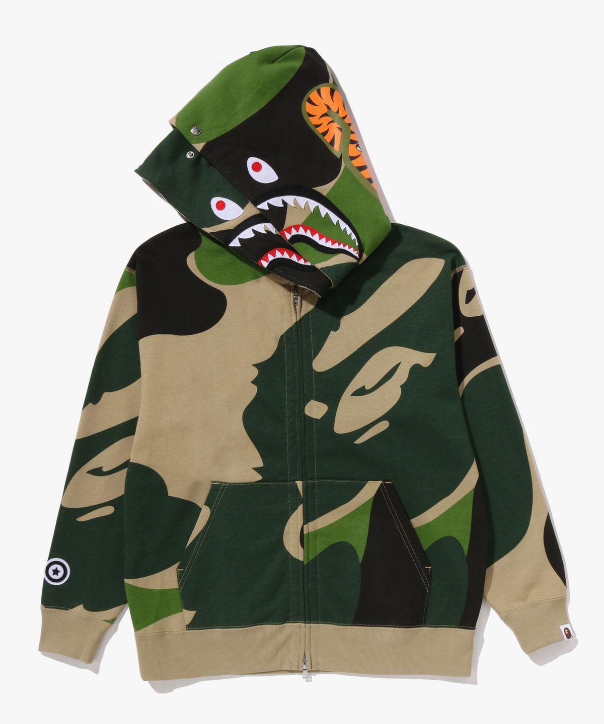 베이프(BAPE) 메가 ABC 카모 더블 샤크 릴렉스드 핏 풀 집 후드(M) GREEN
