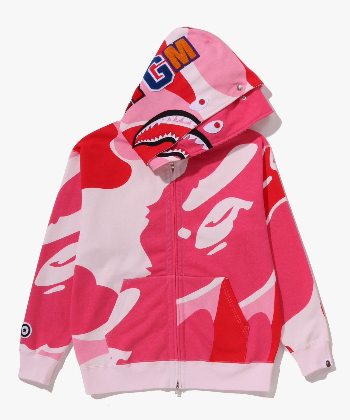 베이프(BAPE) 메가 ABC 카모 더블 샤크 릴렉스드 핏 풀 집 후드(M) PINK