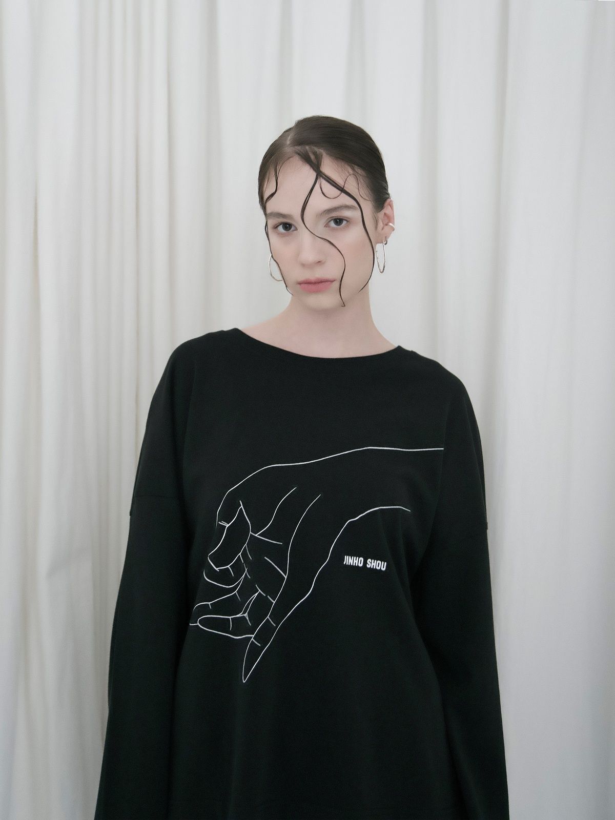 진호쇼우(JINHO SHOU) [Breath And Fall] 그래픽 긴팔 티셔츠 블랙