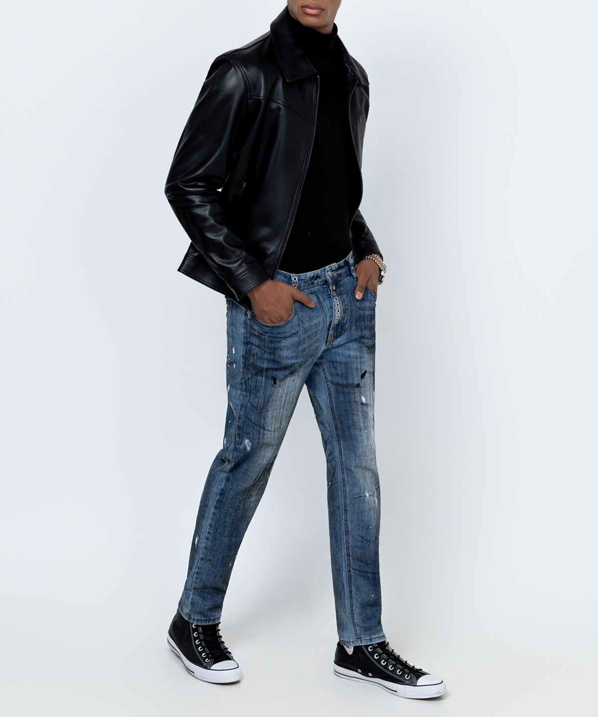 스트라이크(STRIKE) Panel Zip Lambskin Jacket (BLACK)
