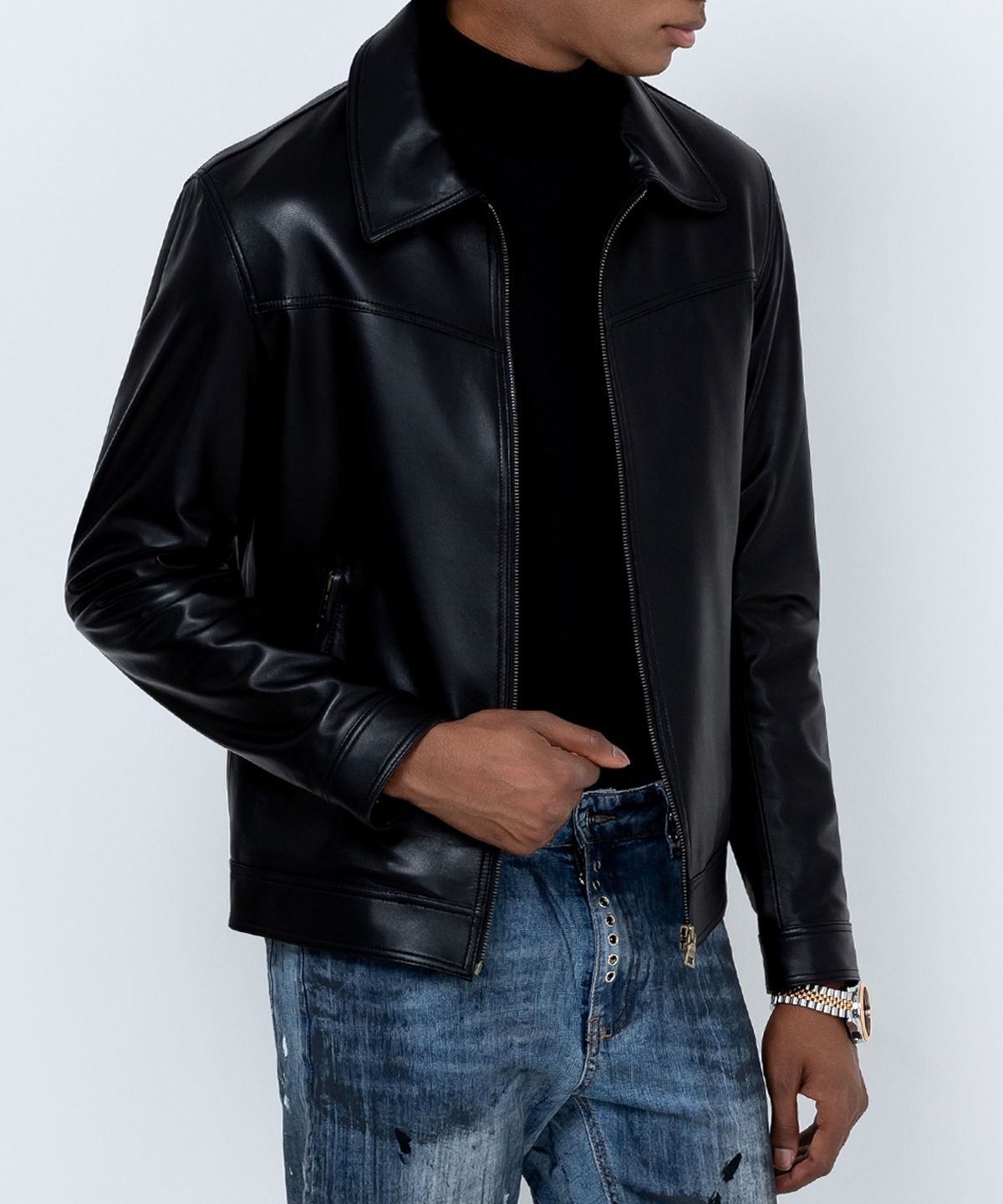 스트라이크(STRIKE) Panel Zip Lambskin Jacket (BLACK)