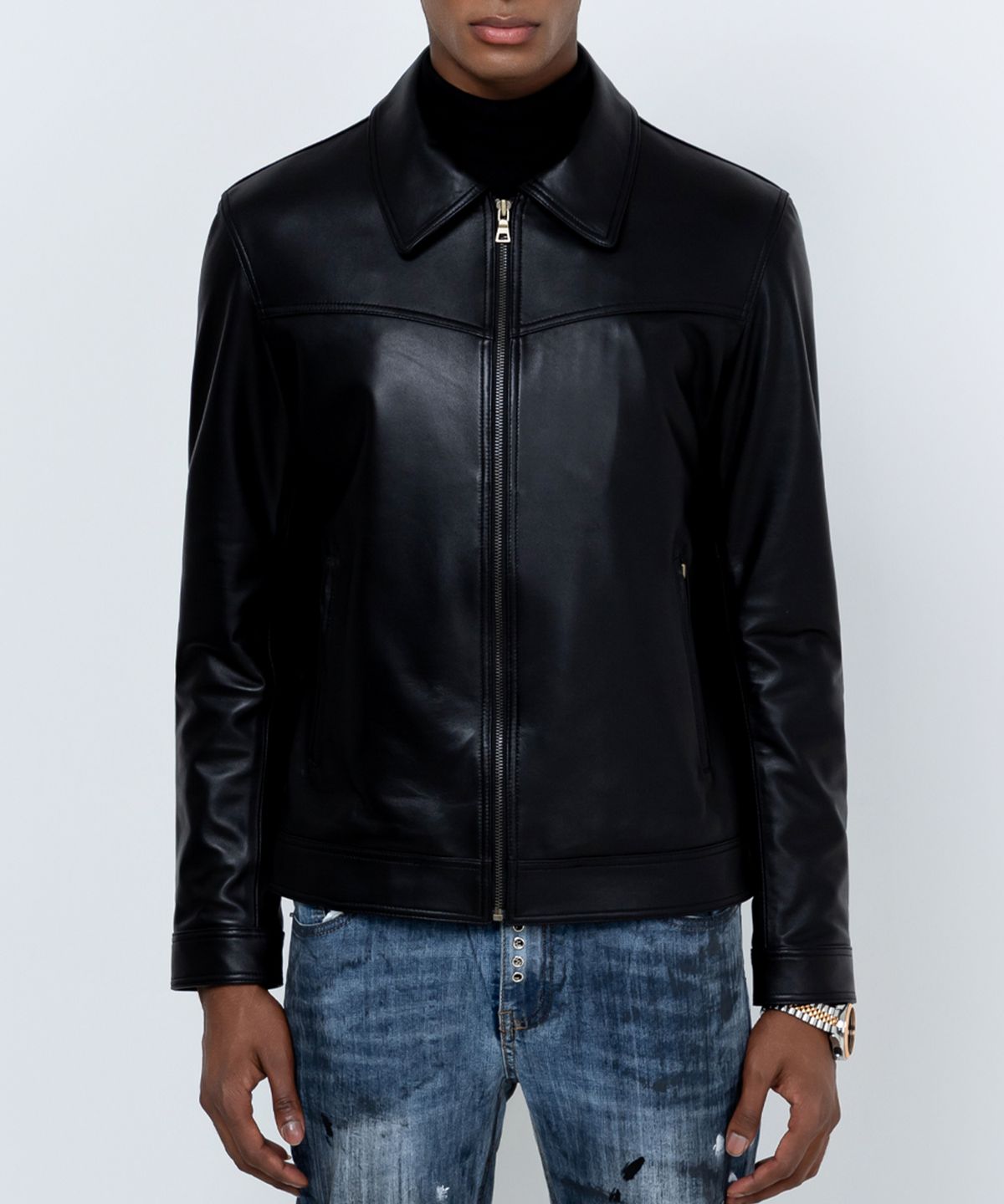 스트라이크(STRIKE) Panel Zip Lambskin Jacket (BLACK)