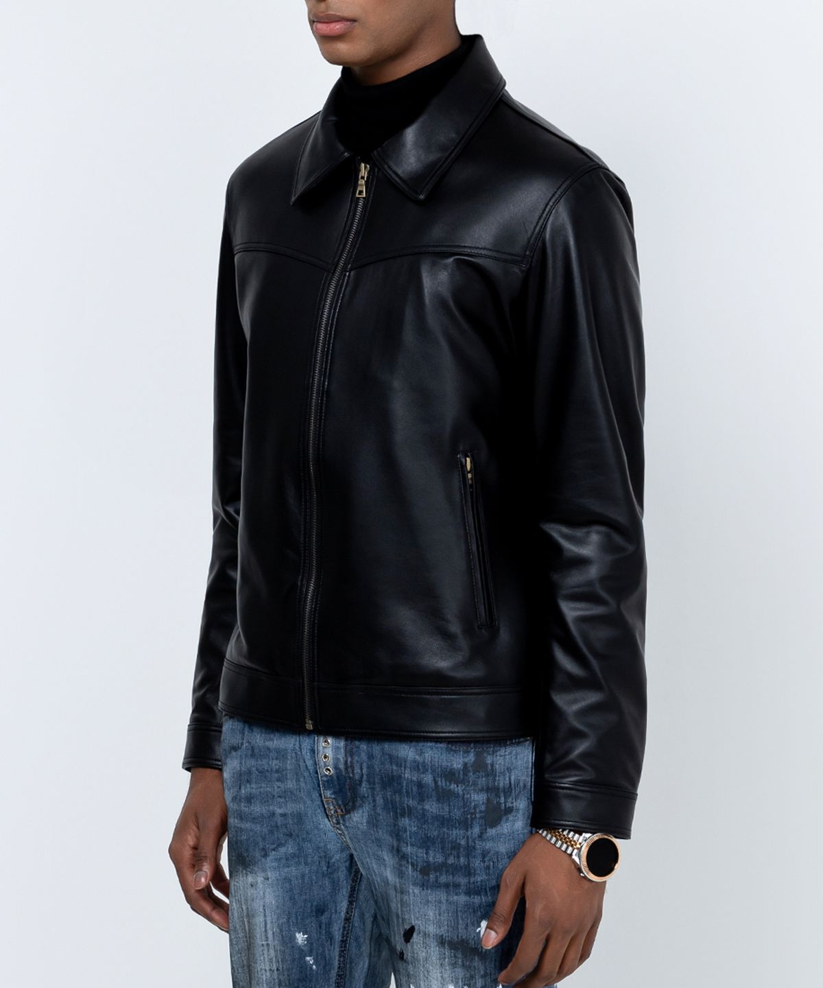 스트라이크(STRIKE) Panel Zip Lambskin Jacket (BLACK)
