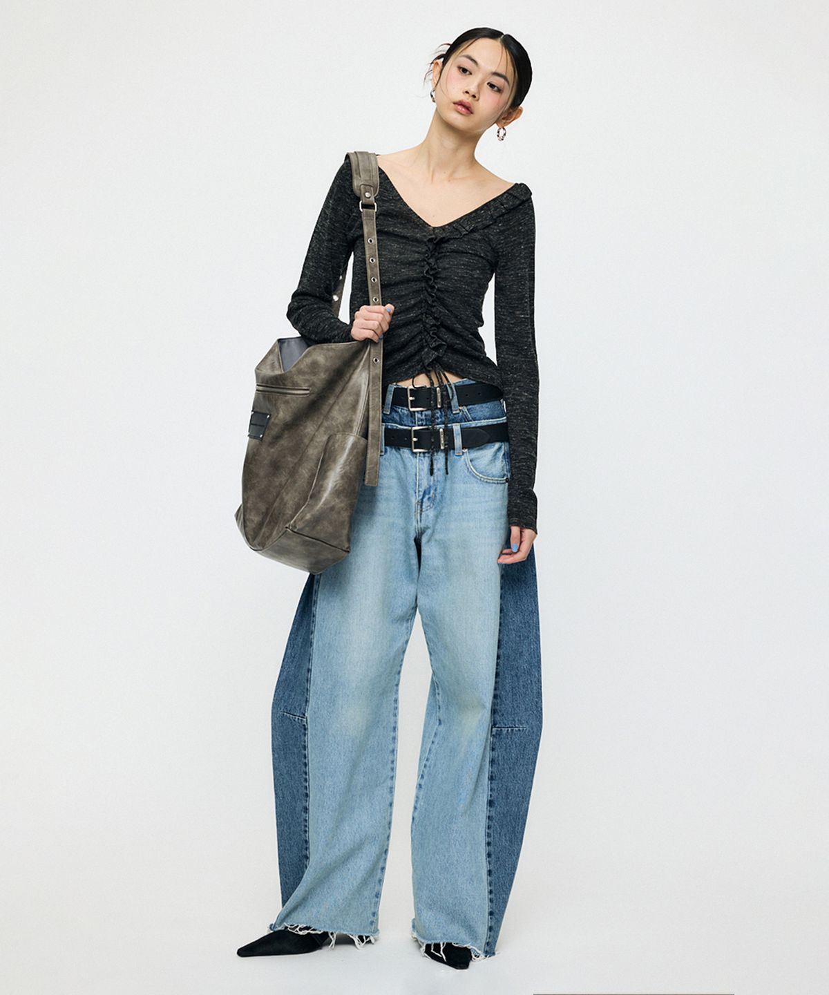 인사일런스 우먼(INSILENCE WOMEN) [MOUSSY] DOUBLE WAIST BAGGY LIGHT BLUE