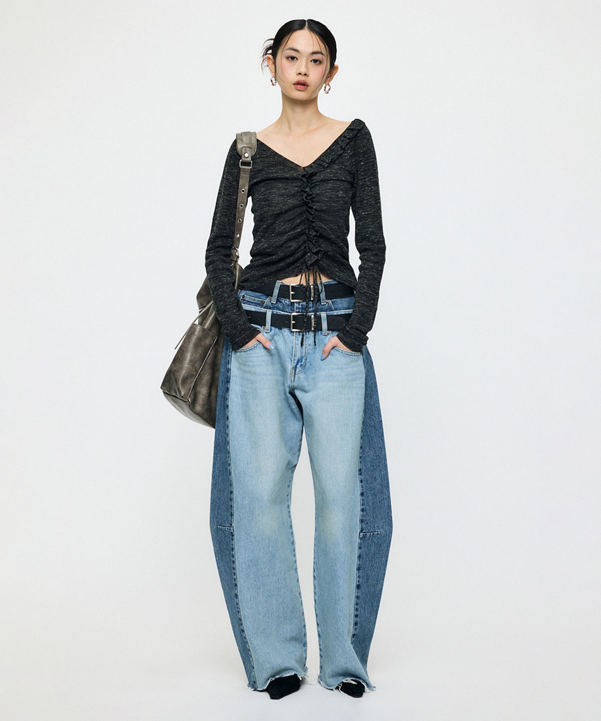 인사일런스 우먼(INSILENCE WOMEN) [MOUSSY] DOUBLE WAIST BAGGY LIGHT BLUE