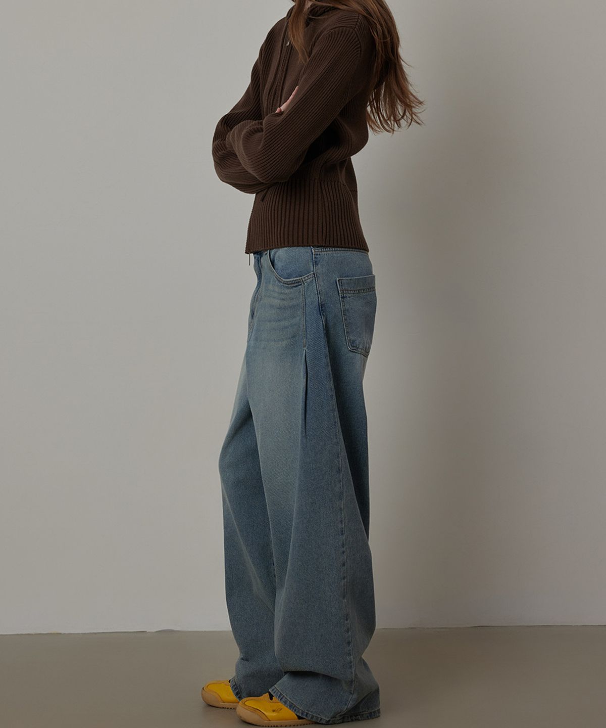 퀸스래빗(Q'SRB) Side-tuck Vintage Real Wide Denim Pants_BLUE