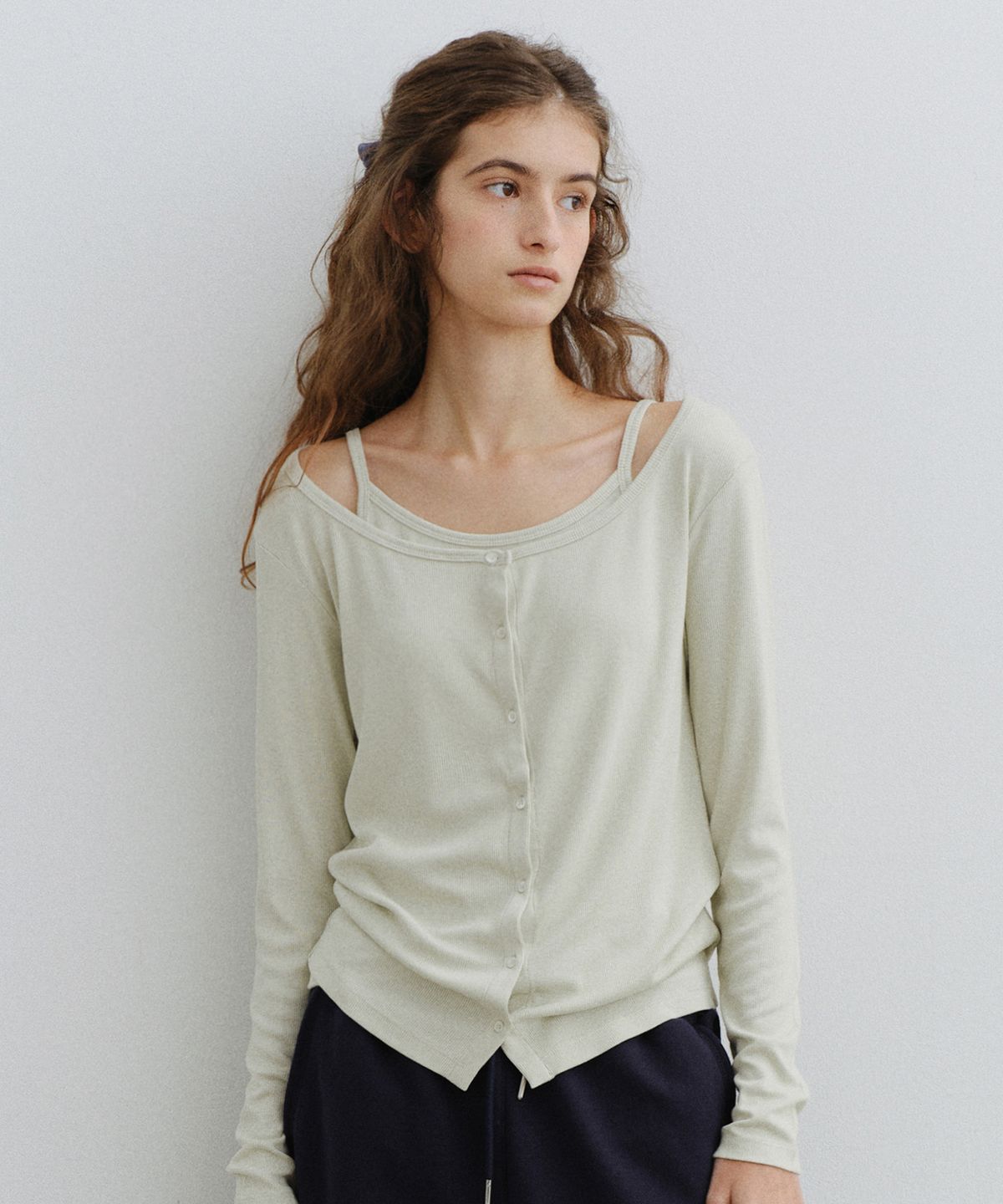 유라고(URAGO) Ribbed sleeveless cardigan set