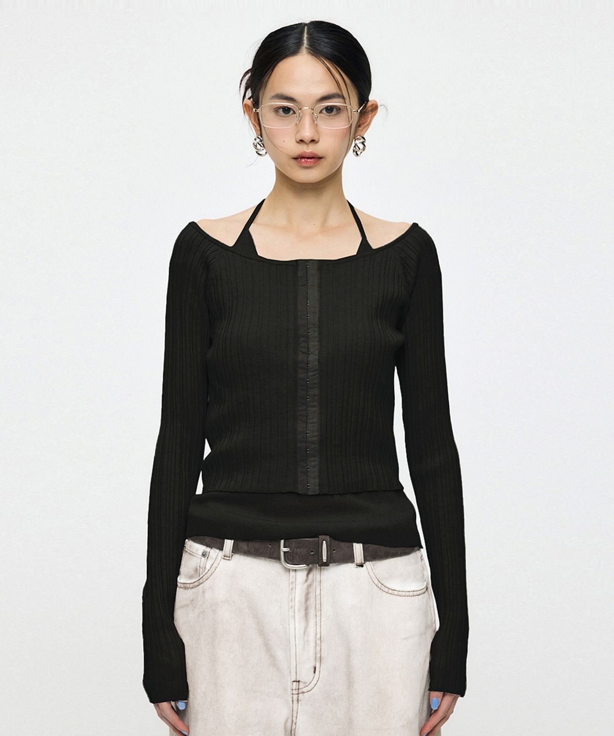 인사일런스 우먼(INSILENCE WOMEN) [MOUSSY] OFF SHOULDER KNIT BLACK