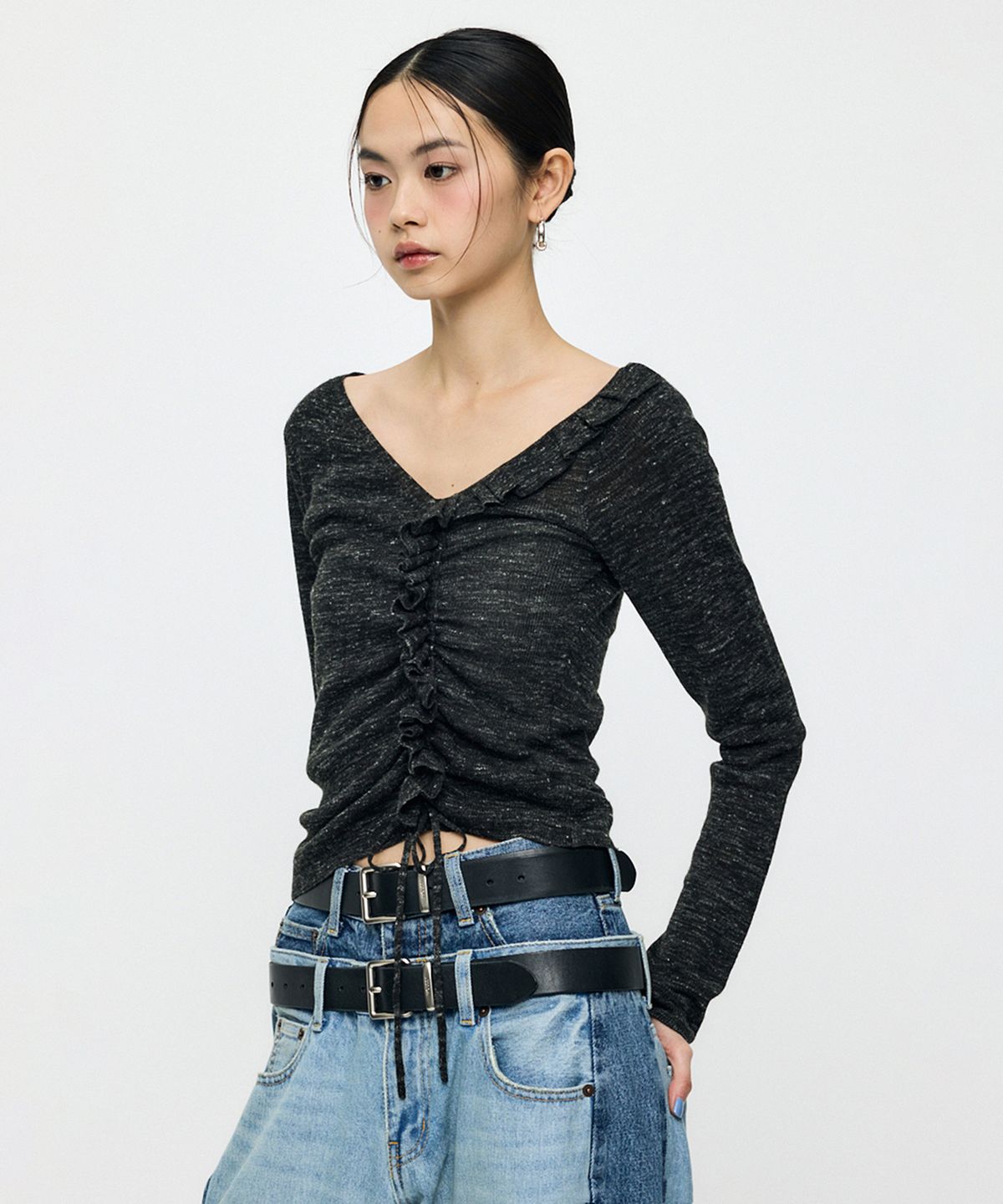 인사일런스 우먼(INSILENCE WOMEN) [MOUSSY] GATHER KNIT TOP BLACK