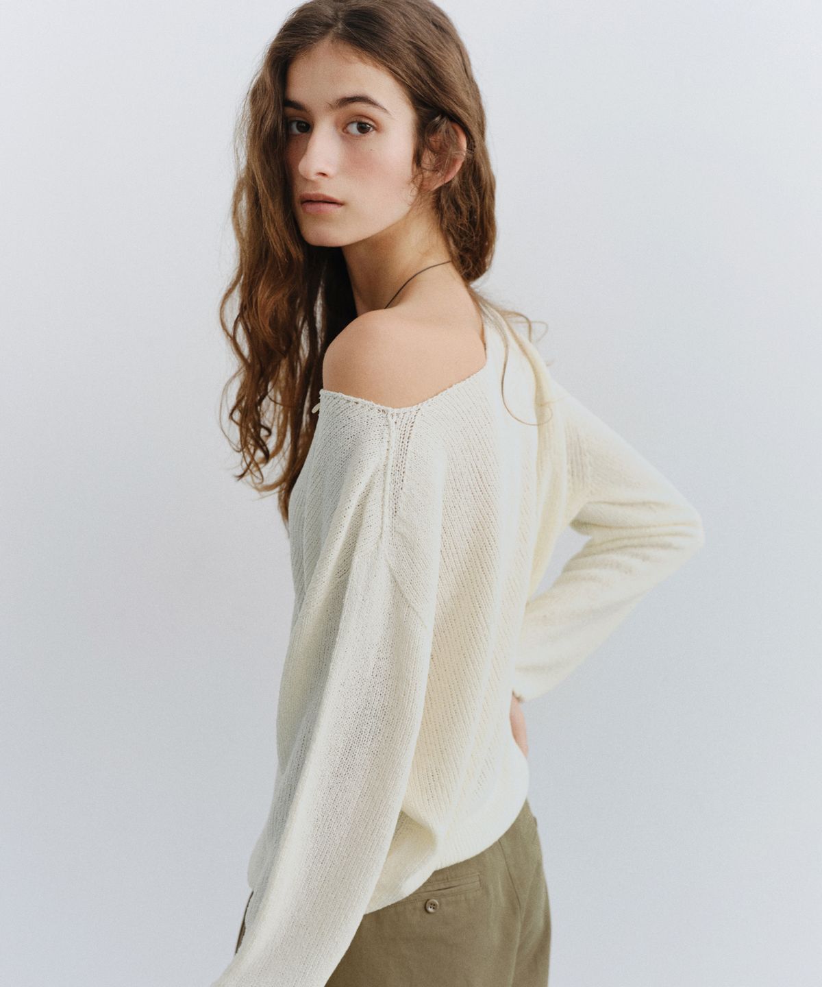 유라고(URAGO) Pearl button boatneck knit
