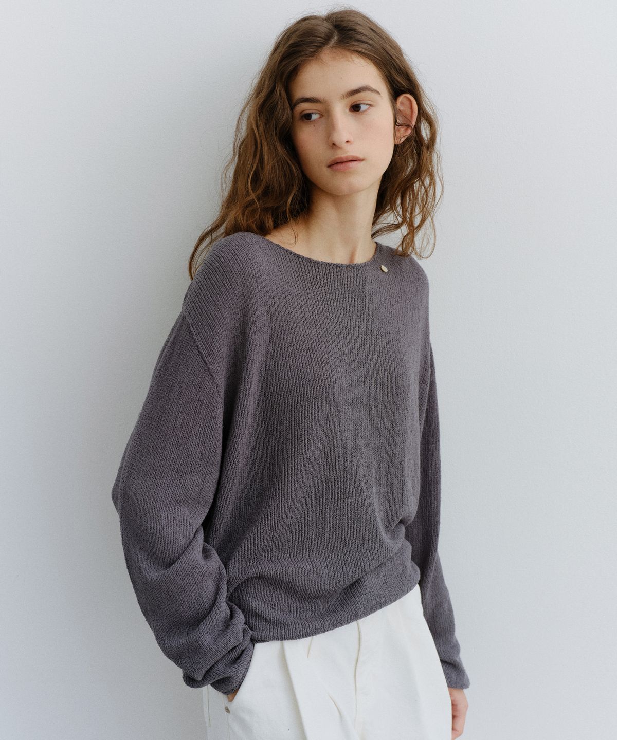 유라고(URAGO) Pearl button boatneck knit