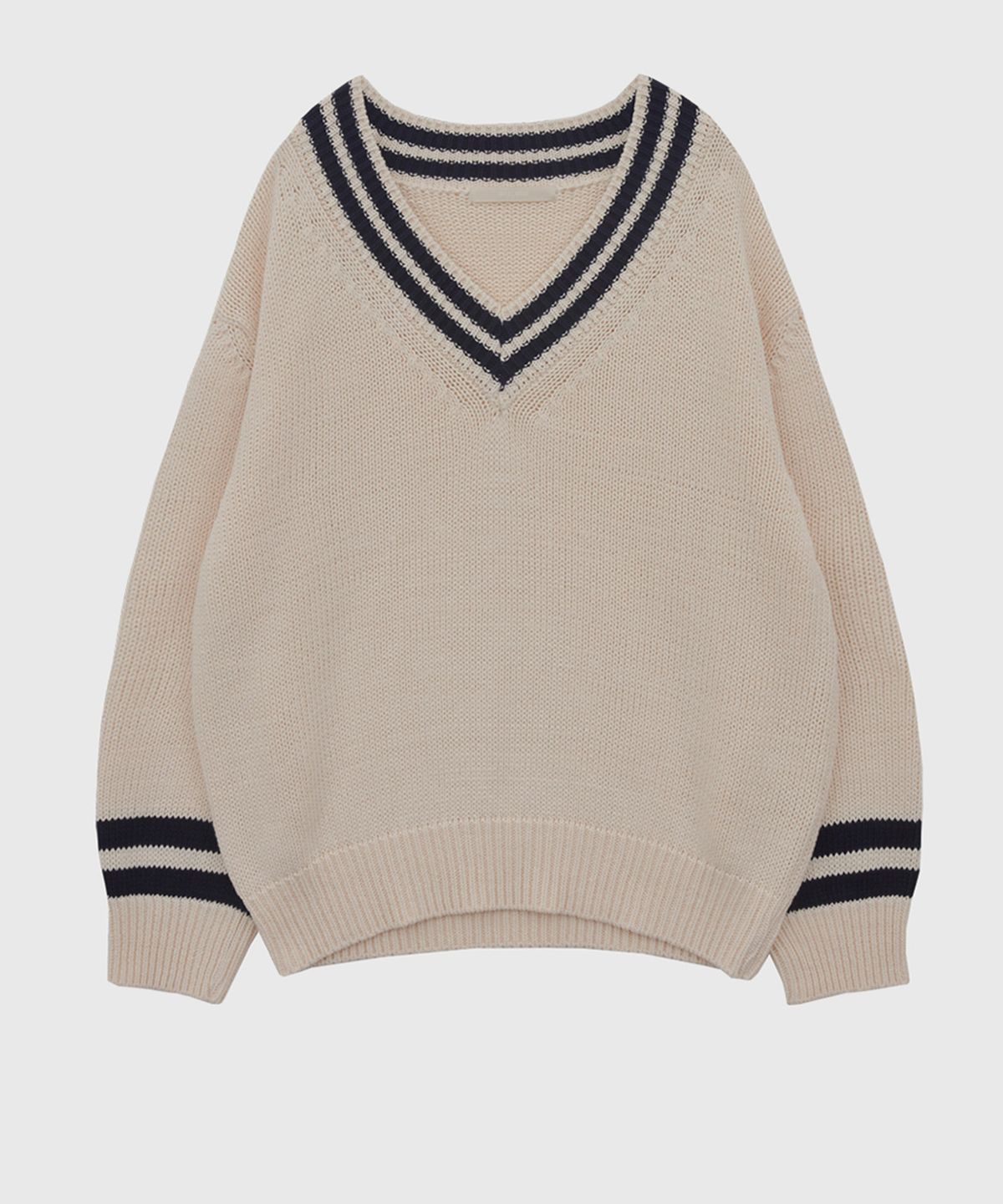 퀸스래빗(Q'SRB) Two Line Accentuated Loose Fit V-neck Cotton Knit