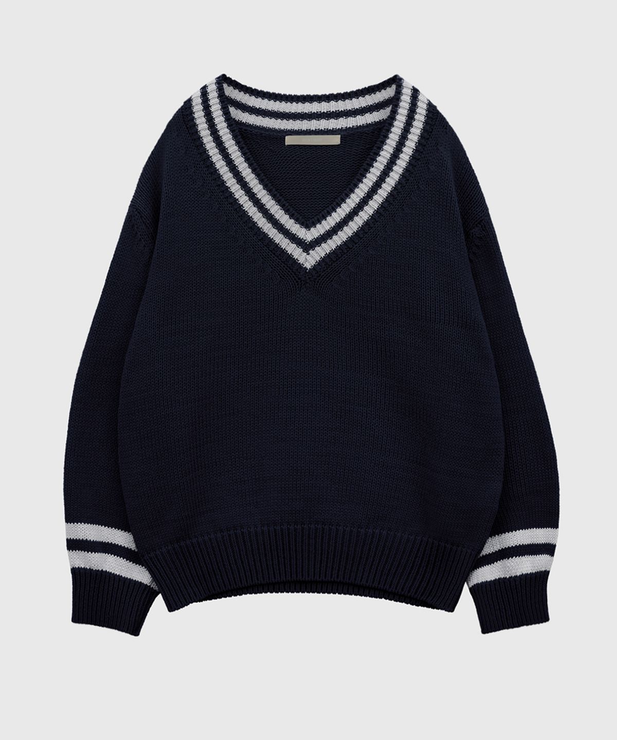 퀸스래빗(Q'SRB) Two Line Accentuated Loose Fit V-neck Cotton Knit