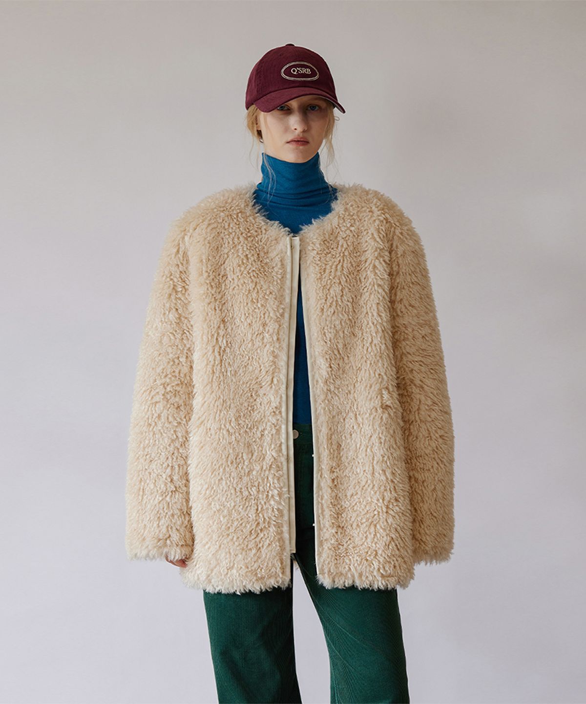 퀸스래빗(Q'SRB) Twist Hairy No Collar Middle Jacket
