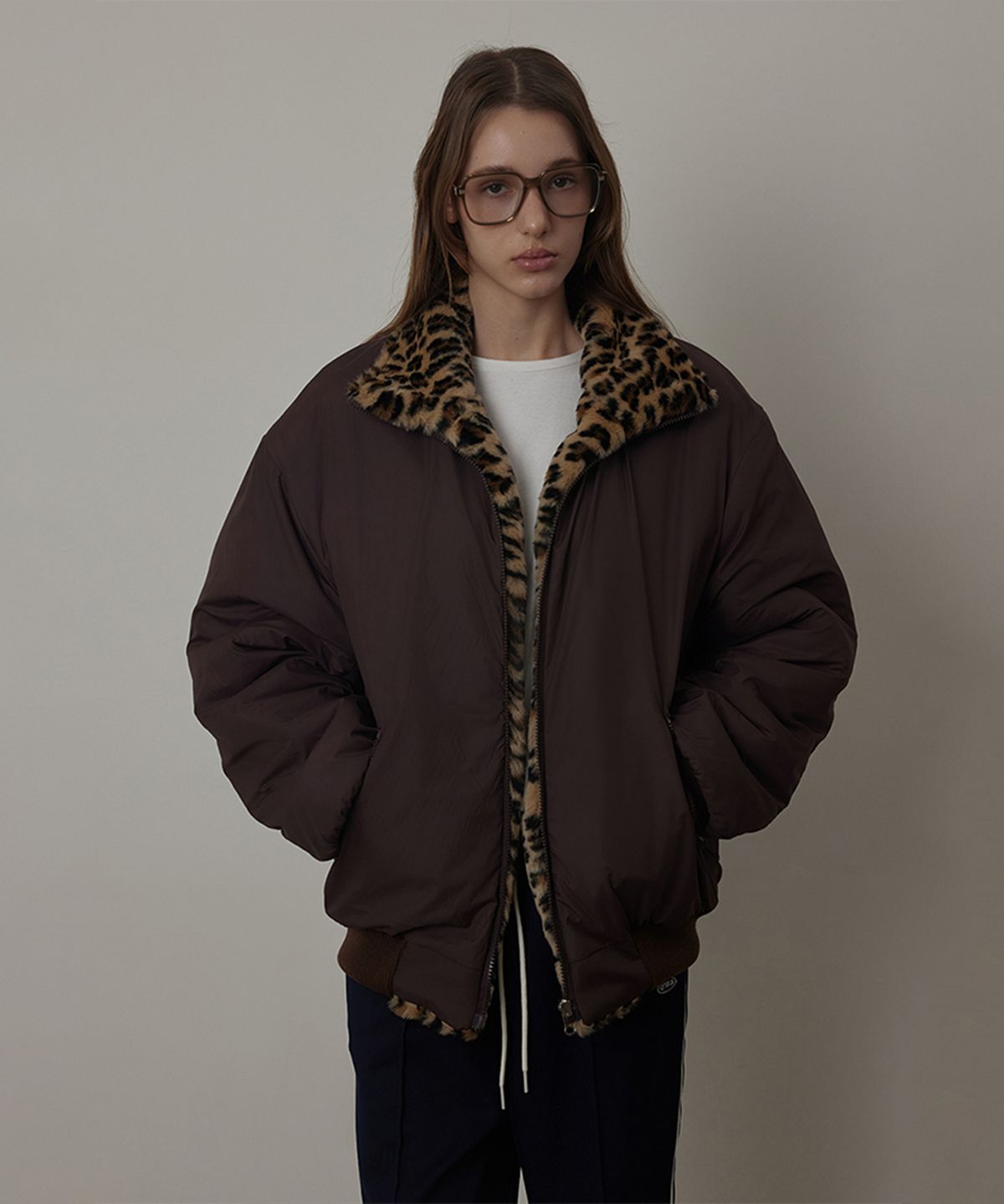 퀸스래빗(Q'SRB) Leopard Over-fit Pur Reversible Jumper_BROWN