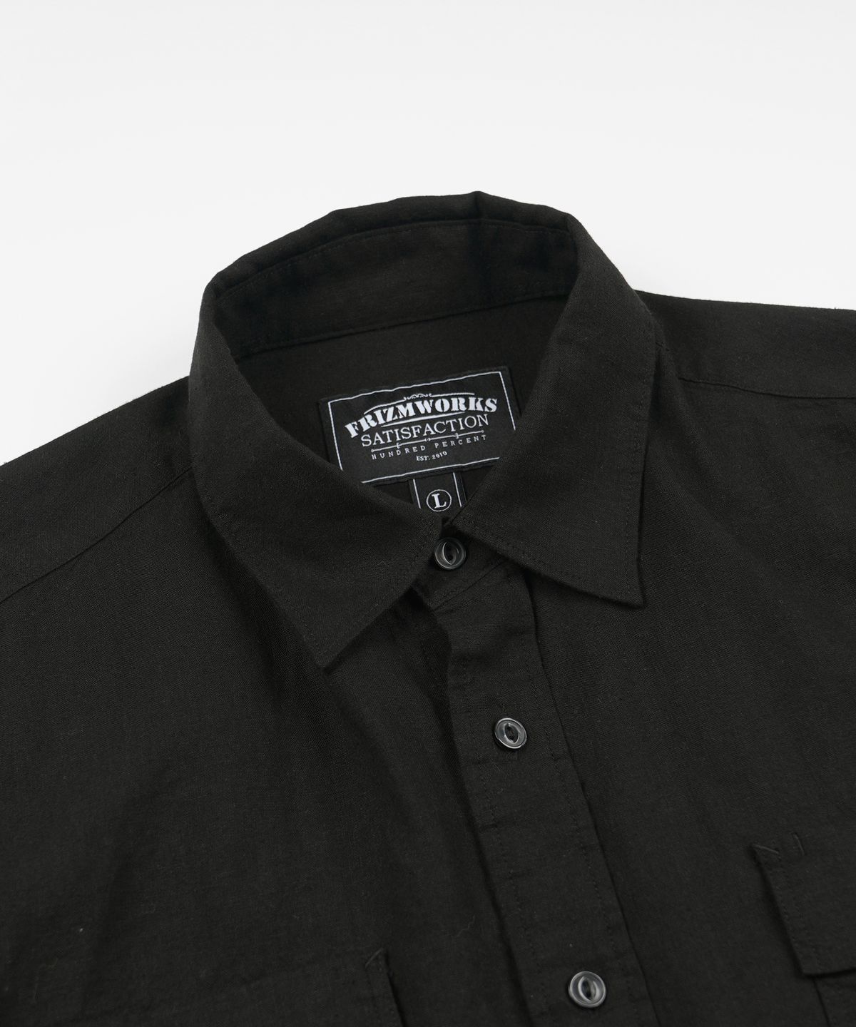 프리즘웍스(FRIZMWORKS) CIGARETTE POCKET LINEN RAYON SHIRT _ BLACK