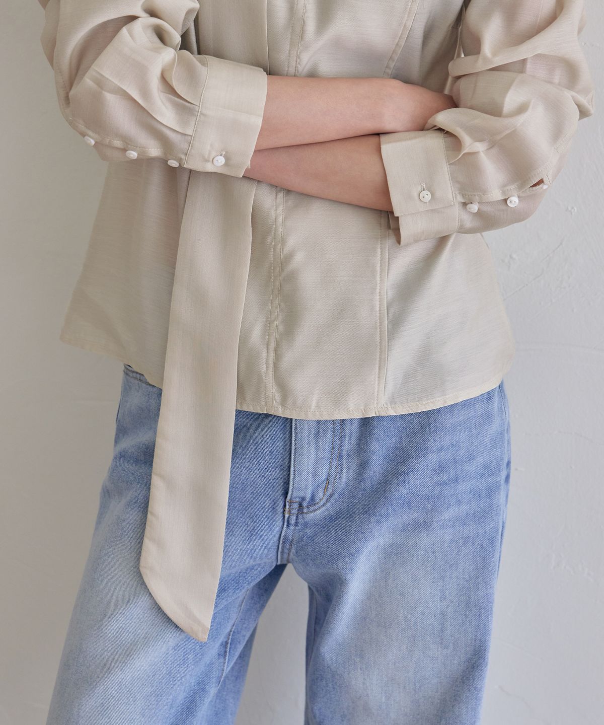 런던다다(LONDONDADA) Sheer Tie Blouse, CREAM BEIGE