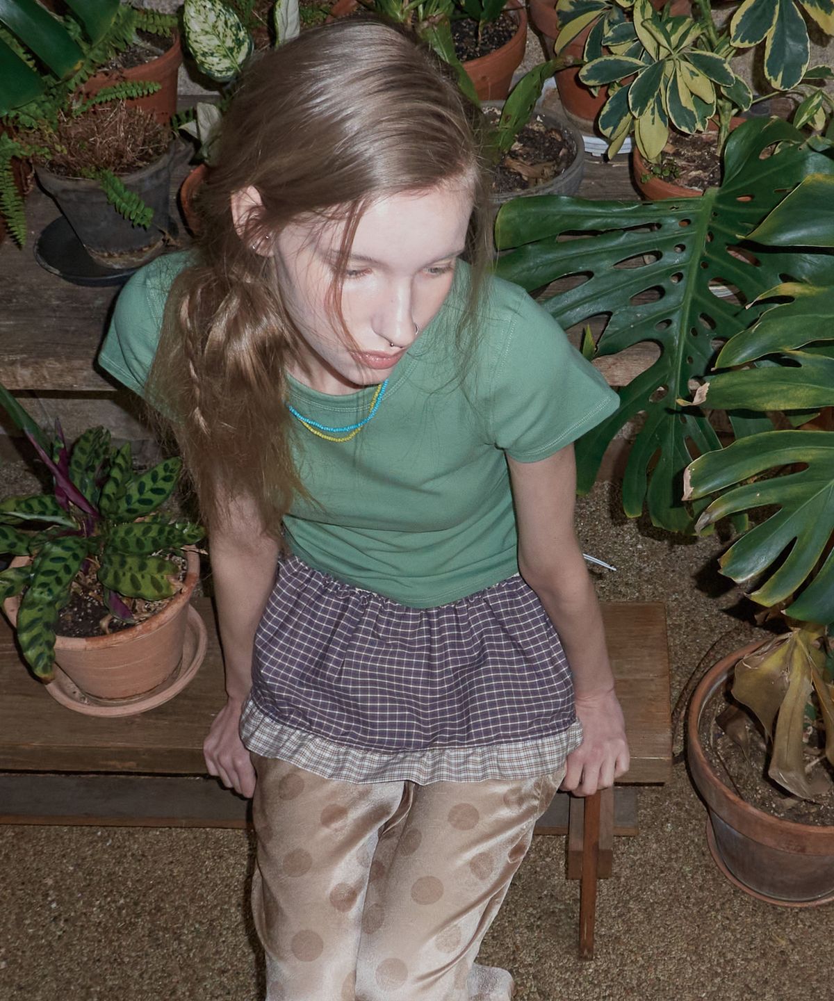 메종크렘(MAISON CREME) Check Frill layered skirt_ Grape Purple