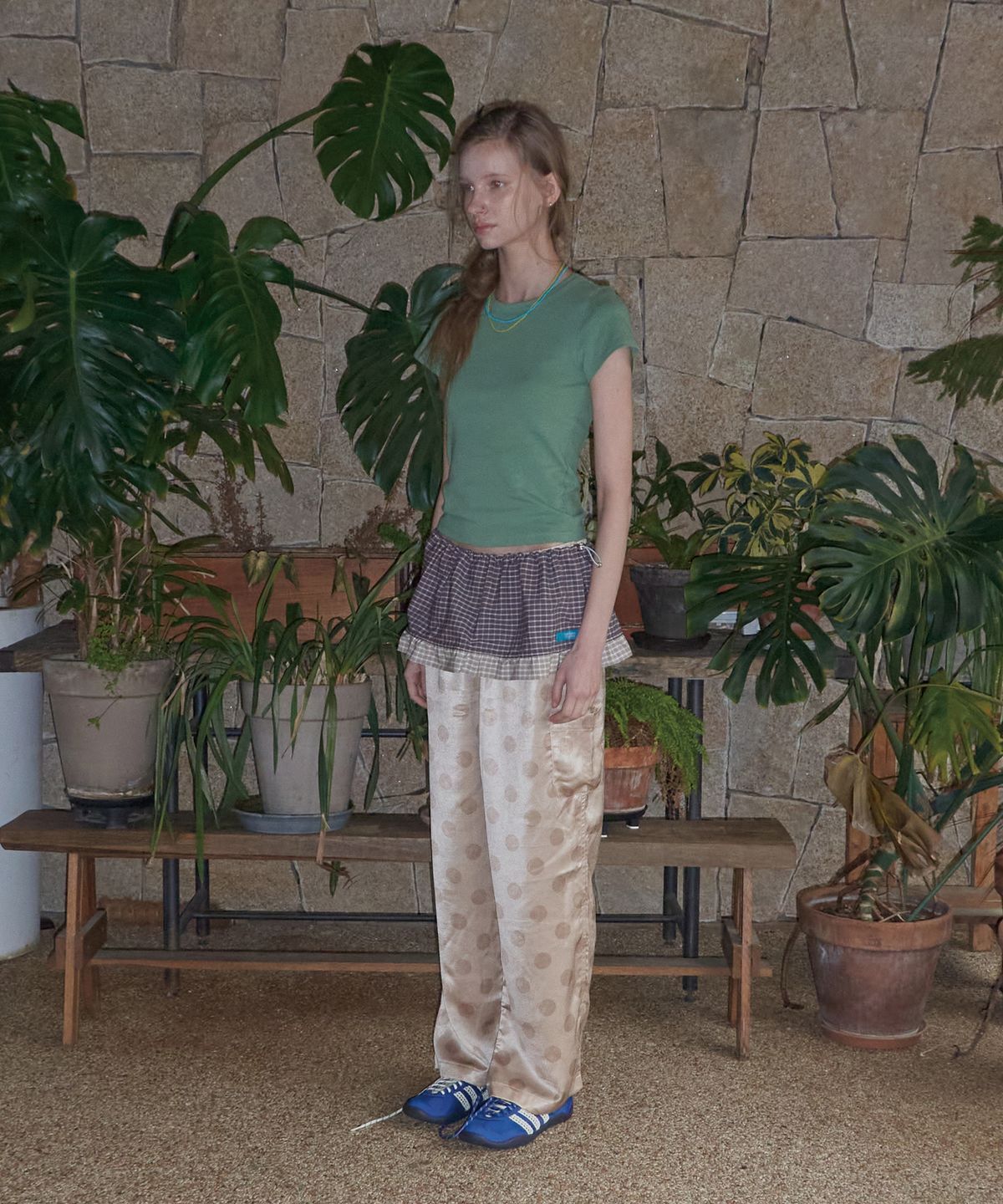 메종크렘(MAISON CREME) Check Frill layered skirt_ Grape Purple