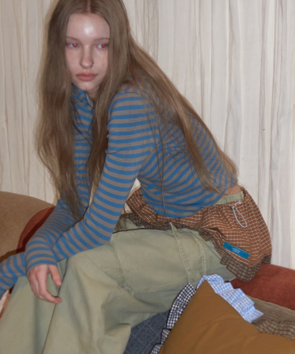 메종크렘(MAISON CREME) Check Frill layered skirt_ Mustard