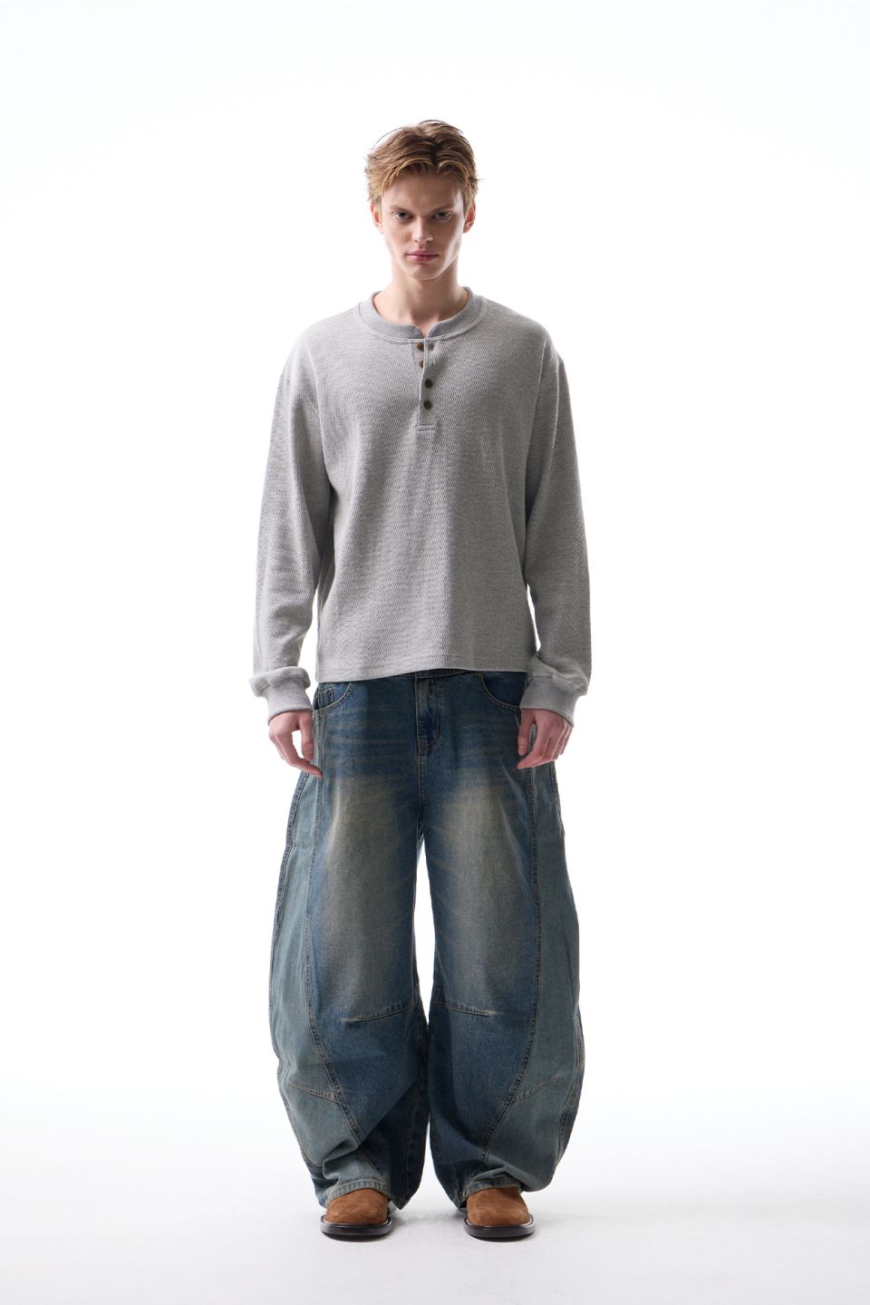 MUSINSA | LEARVE Split Arc Curved Denim Pants