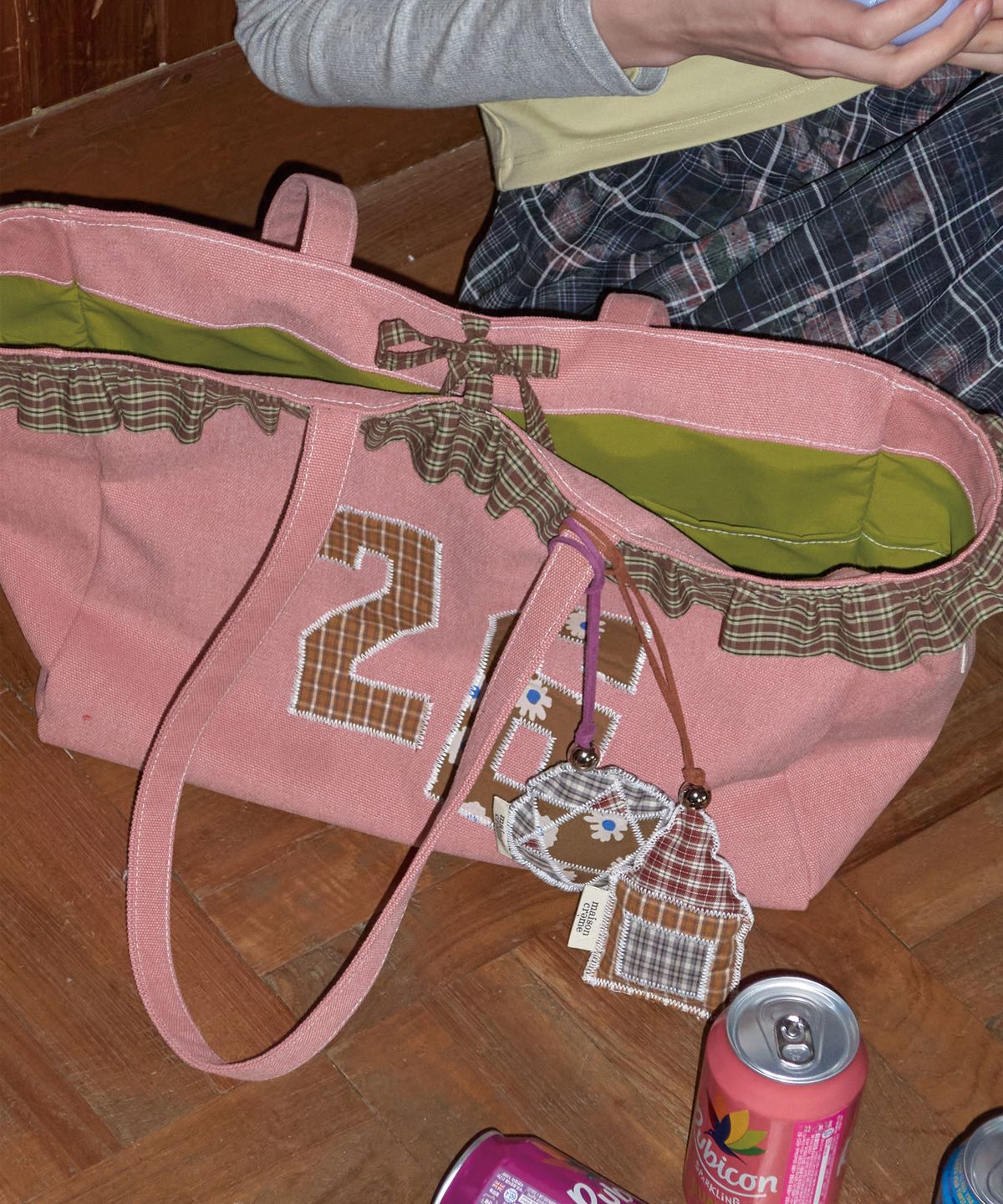 메종크렘(MAISON CREME) 26 Check Frill canvas bag_ Powder Pink