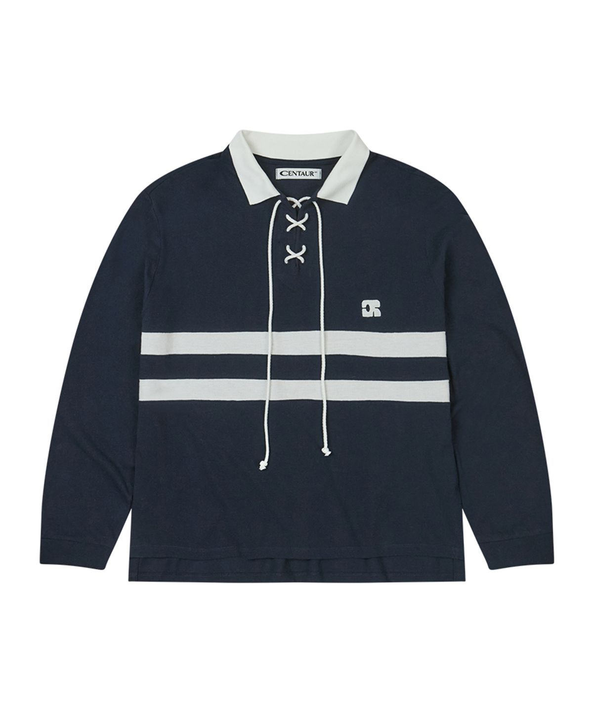 센토르(CENTAUR.KR) LACE-UP STRIPE COLLAR T-SHIRT_NAVY