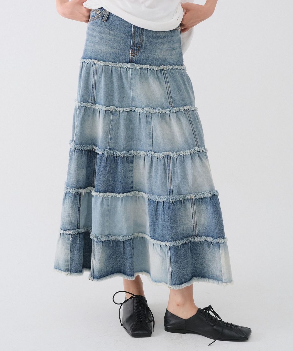 센토르(CENTAUR.KR) WASHED DENIM CANCAN LONG SKIRT_BLUE