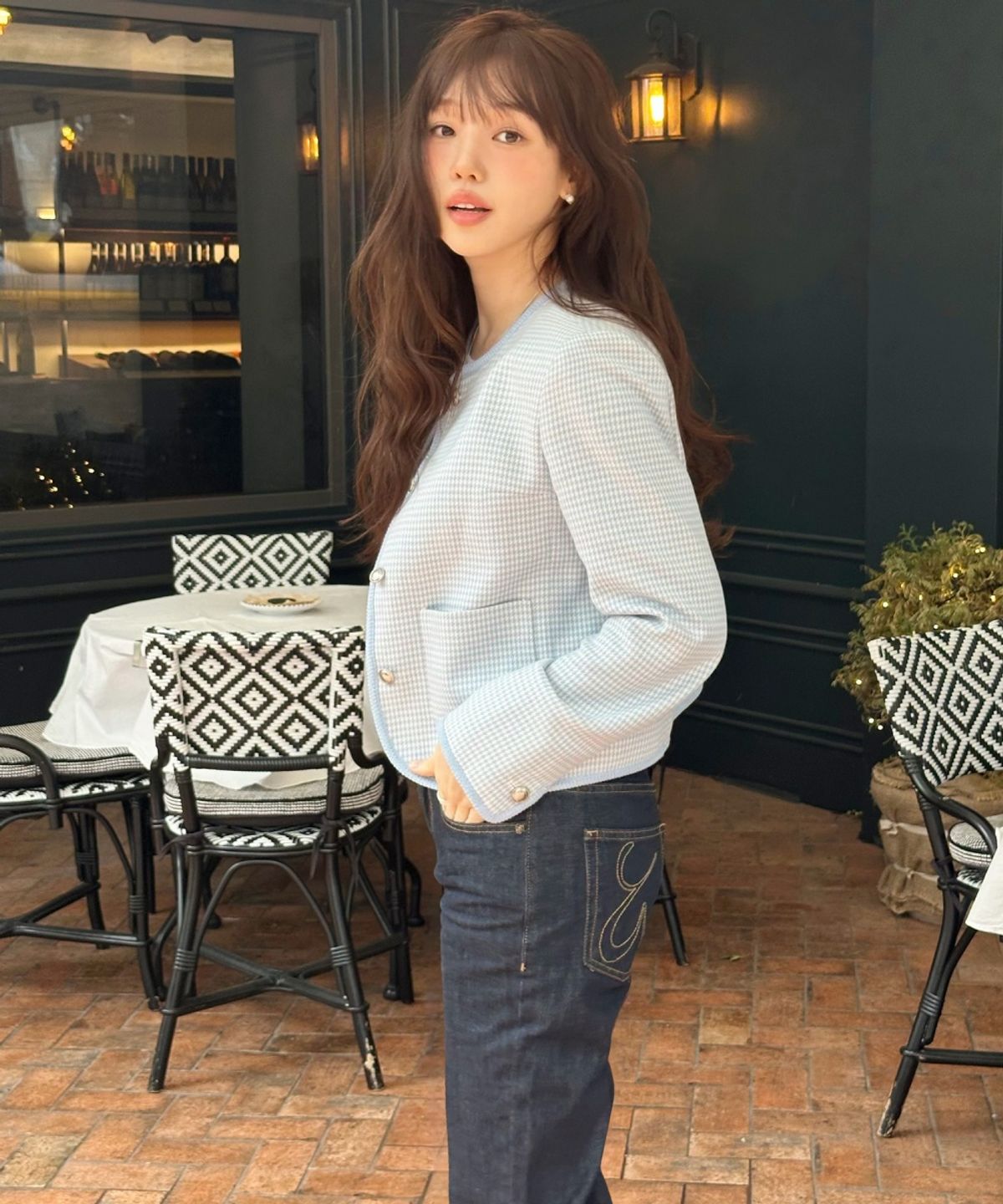 올리브 데 올리브(OLIVE DES OLIVE) 라운드넥 체크 자켓 OW6XJ8760