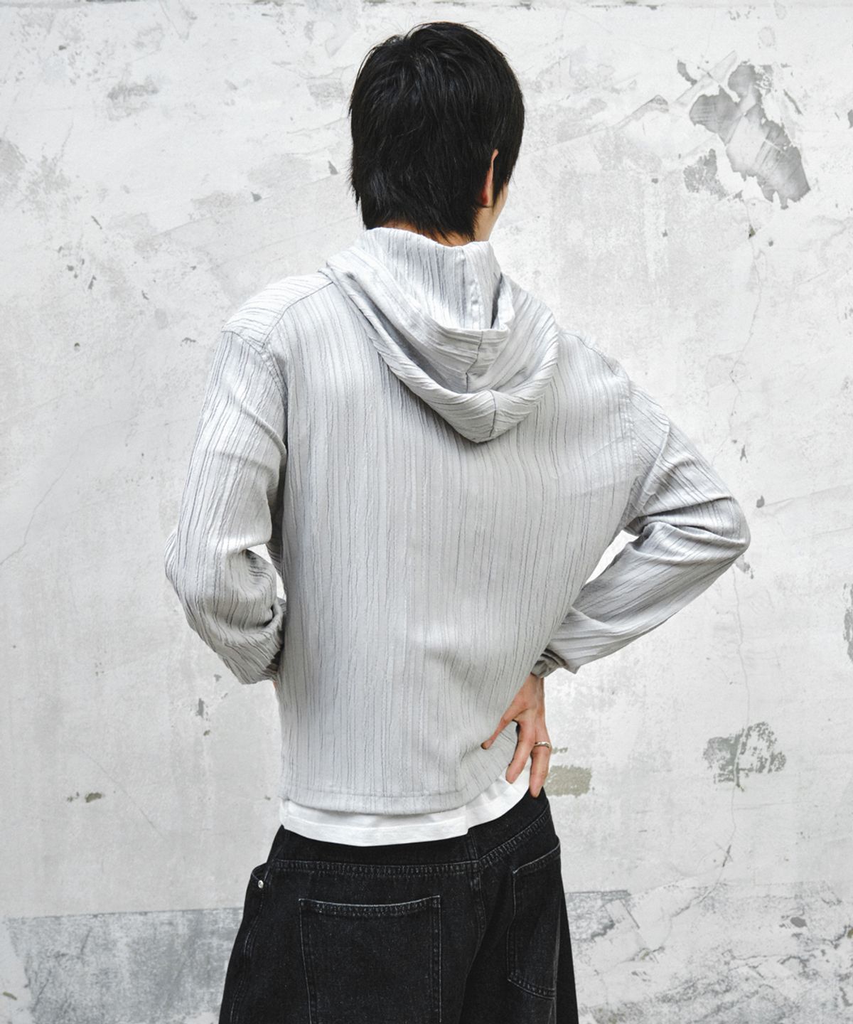 인템포무드(INTEMPOMOOD) 리플 후디드 집업 재킷_라이트그레이