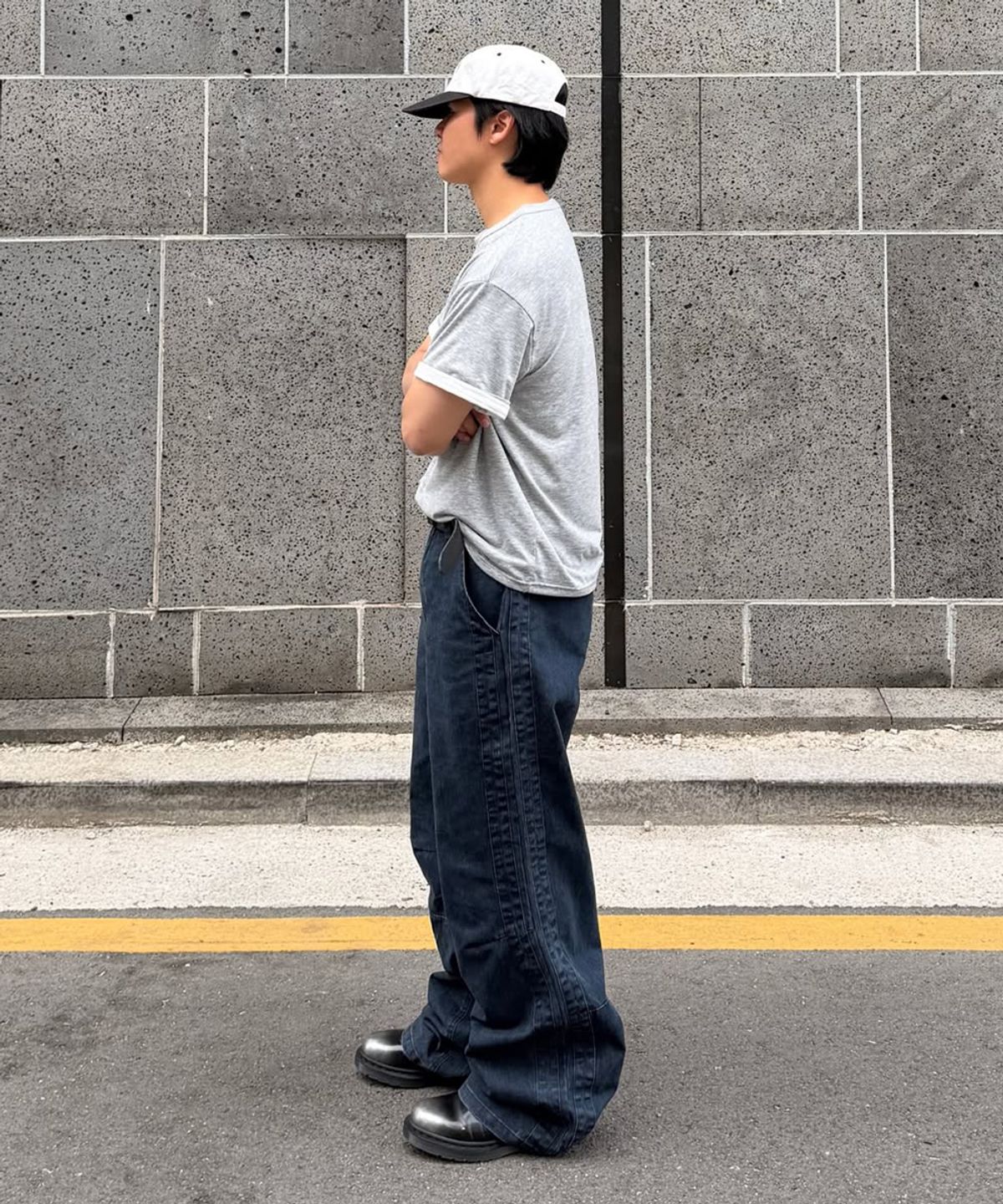 인템포무드(INTEMPOMOOD) 트랙 워시드 코튼 와이드 팬츠_네이비