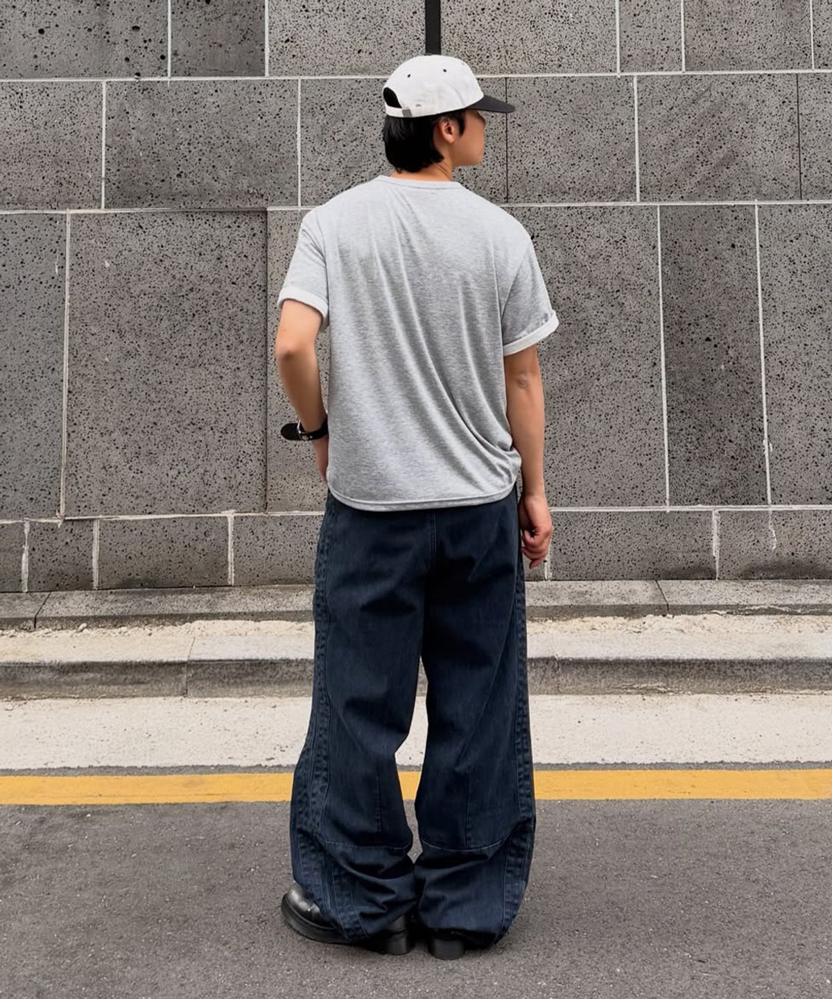 인템포무드(INTEMPOMOOD) 트랙 워시드 코튼 와이드 팬츠_네이비