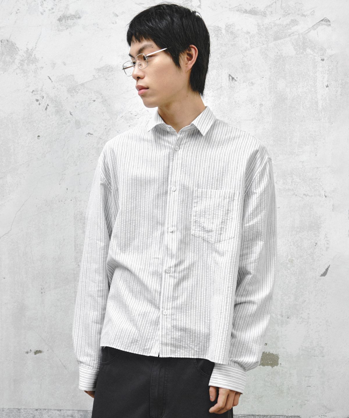 인템포무드(INTEMPOMOOD) 벤자민 스트라이프 크롭 셔츠_화이트