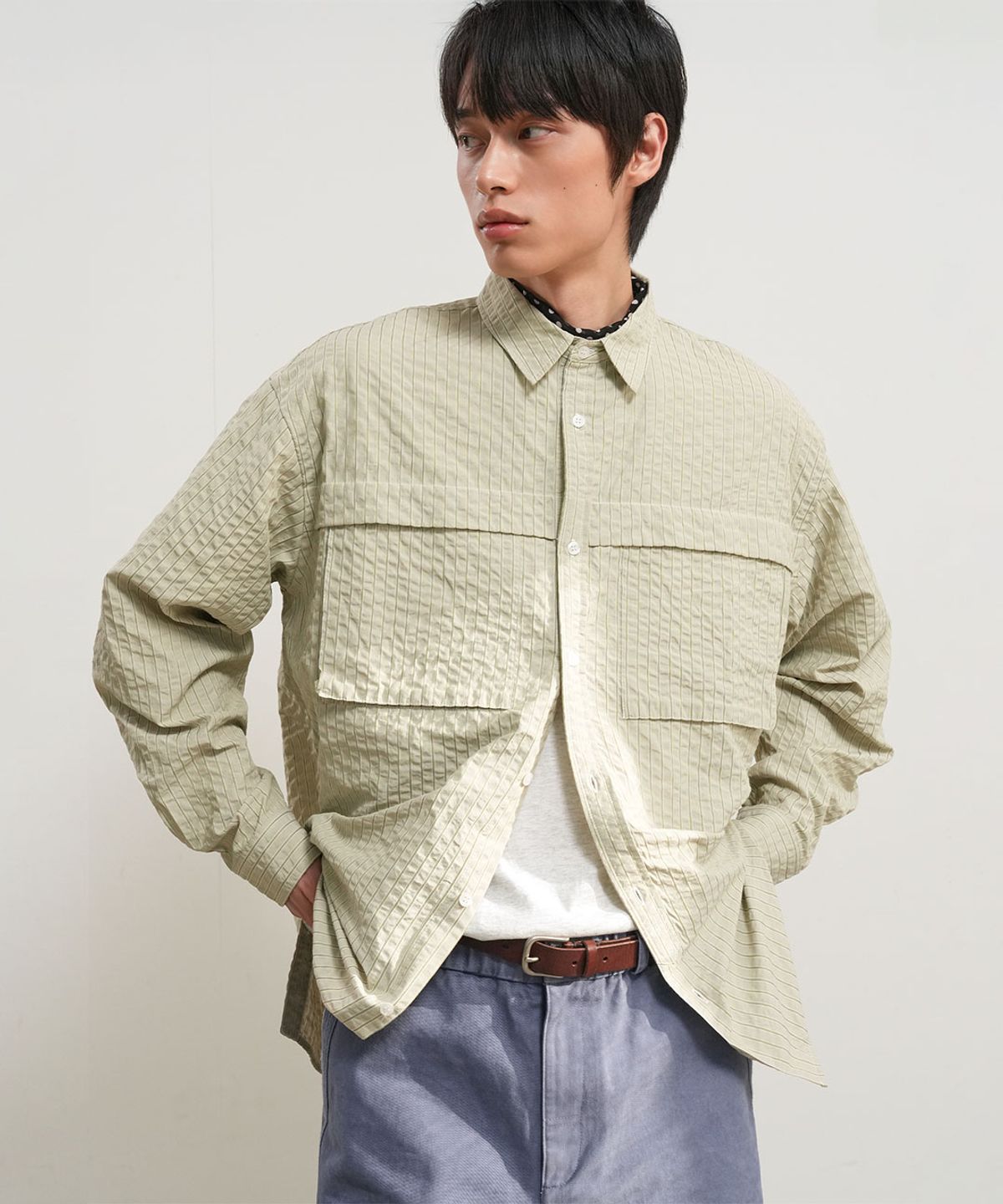 제너럴아이디어(GENERALIDEA) UNISEX 루즈핏 스트라이프 포켓 셔츠 [3COL] / GF1USH001