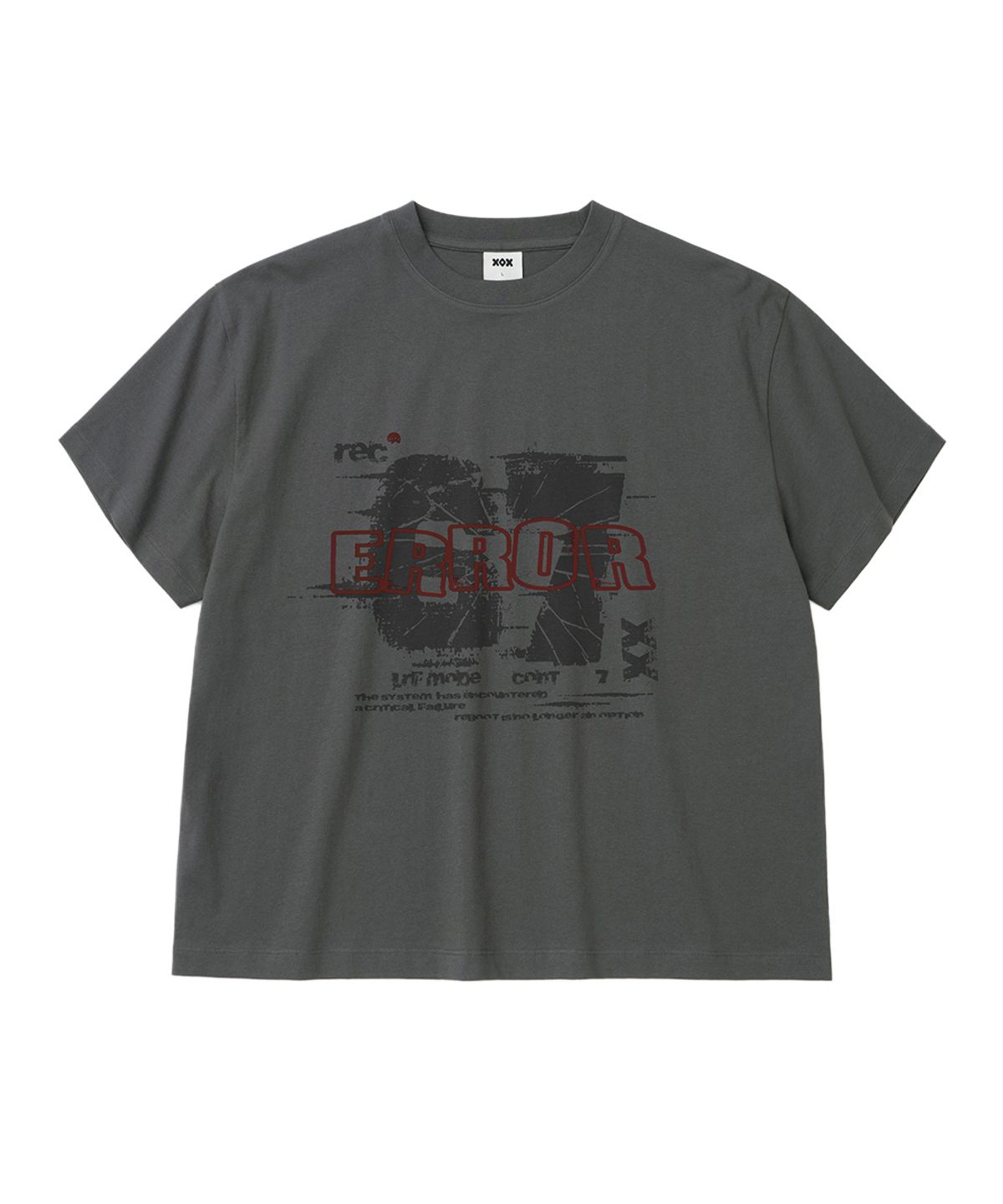 엑스오엑스(XOX) 디스토티드 에러 그래픽 크롭 티셔츠 [CHARCOAL]