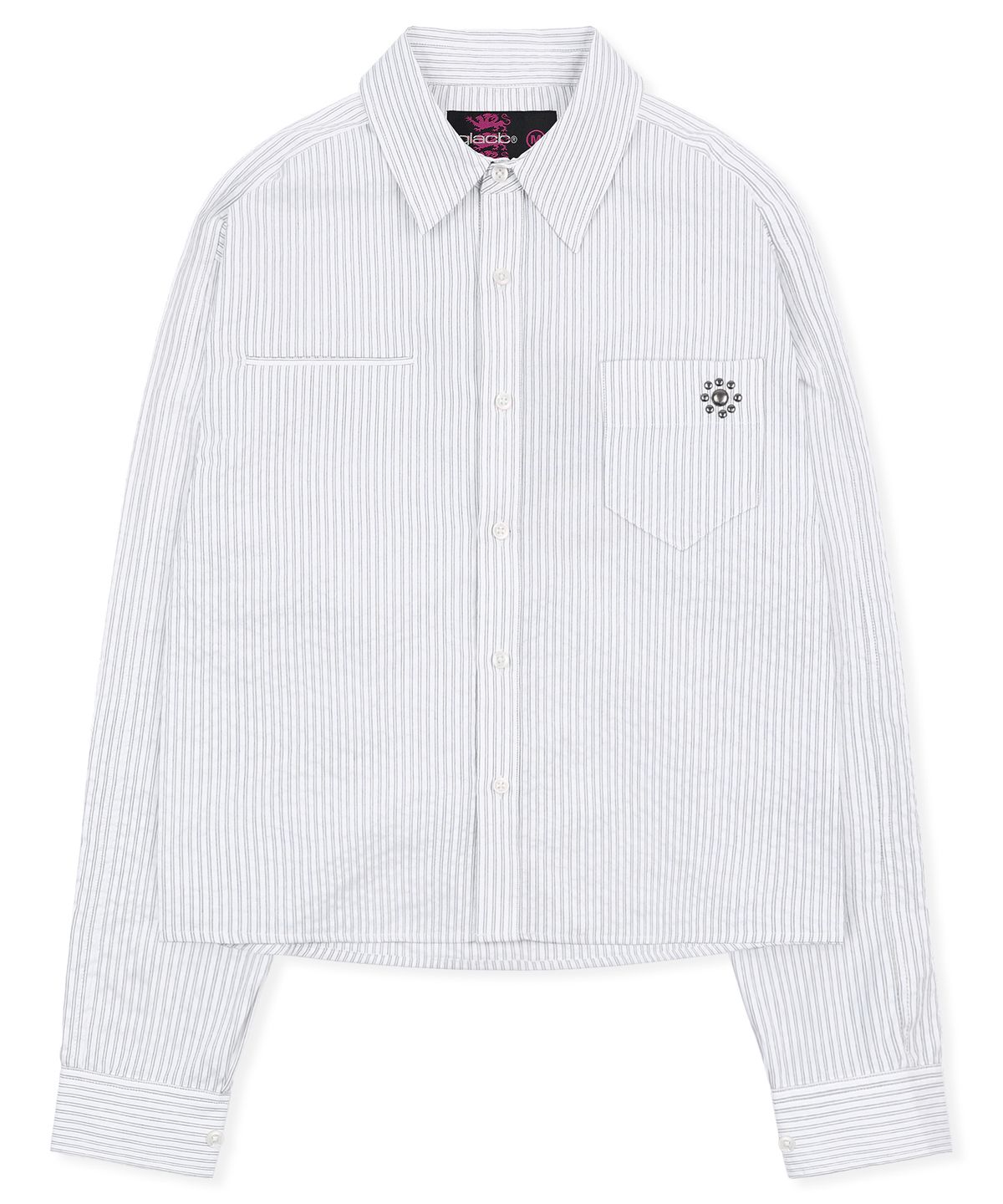 글랙(GLACK) GS016 스터드 포인트 크롭 긴팔 셔츠 (WHITE)