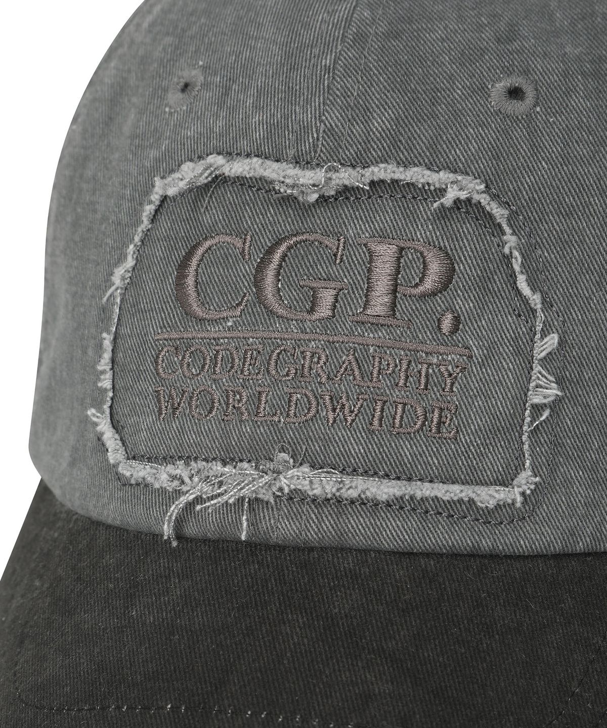 코드그라피(CGP) 스퀘어 로고 데미지 볼캡-차콜