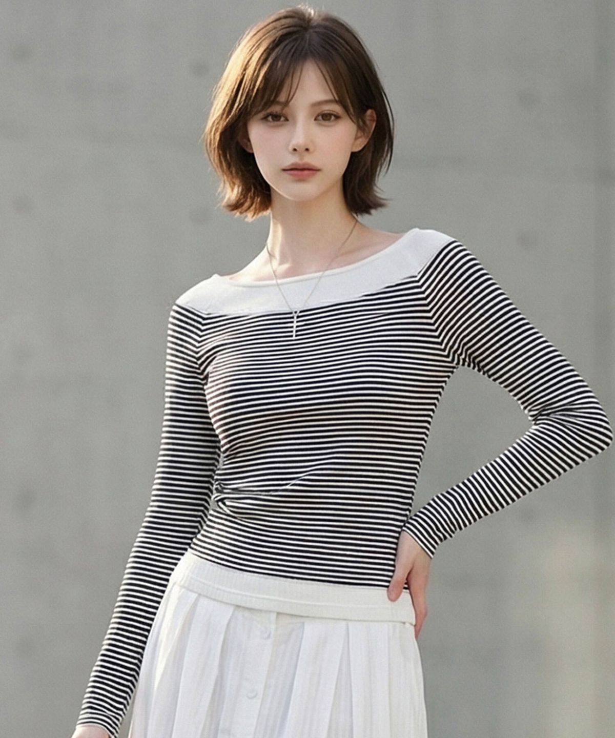 에이루브(ALUV) 배색 보트넥 티셔츠 AASBTS101D