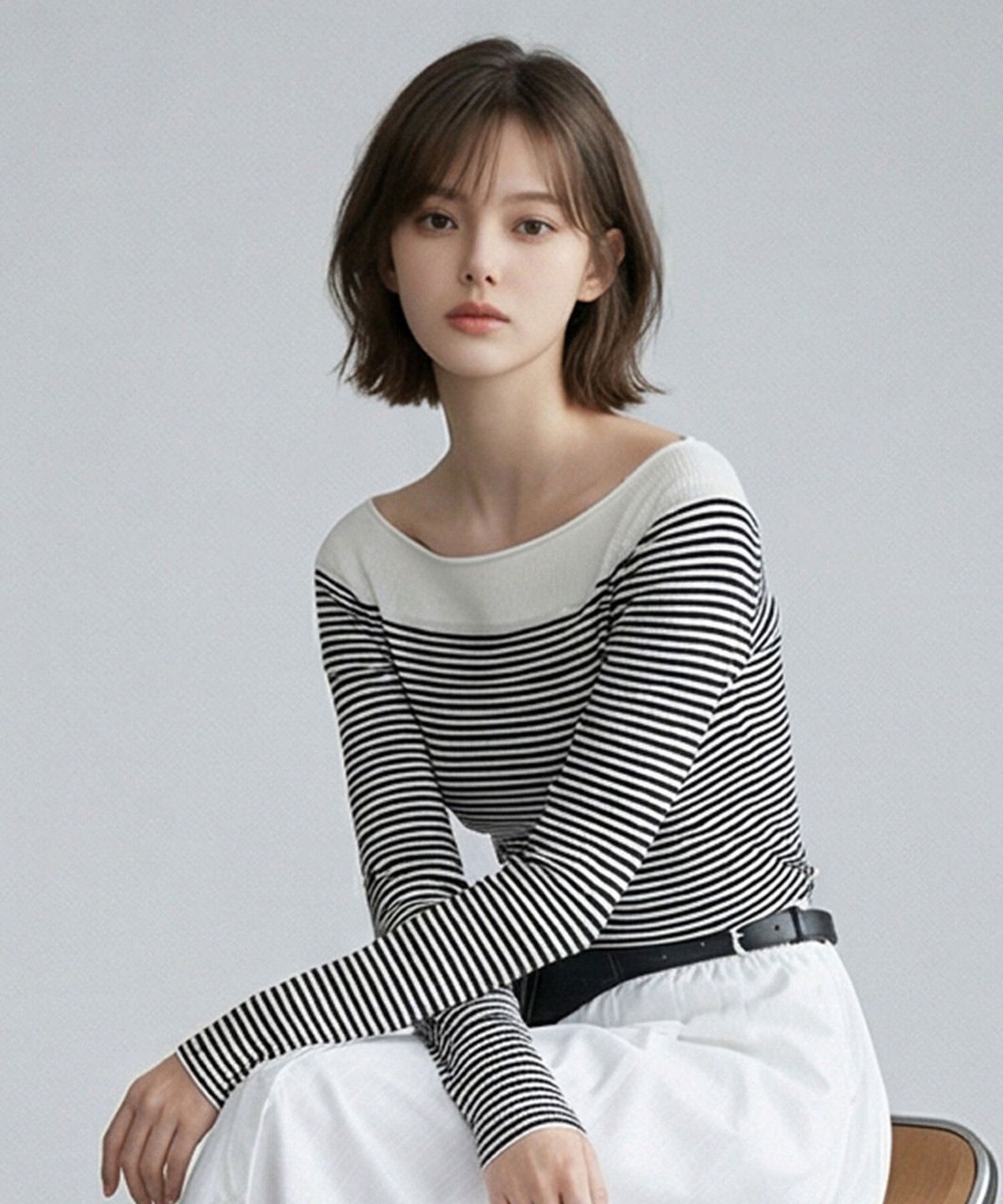 에이루브(ALUV) 배색 보트넥 티셔츠 AASBTS101D