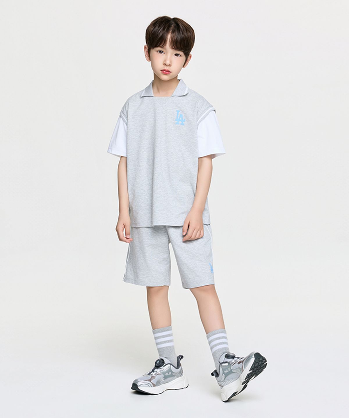 엠엘비 키즈(MLB KIDS) 스포티브 바시티 레이어드 티셔츠세트 LA (L.Melange Grey)