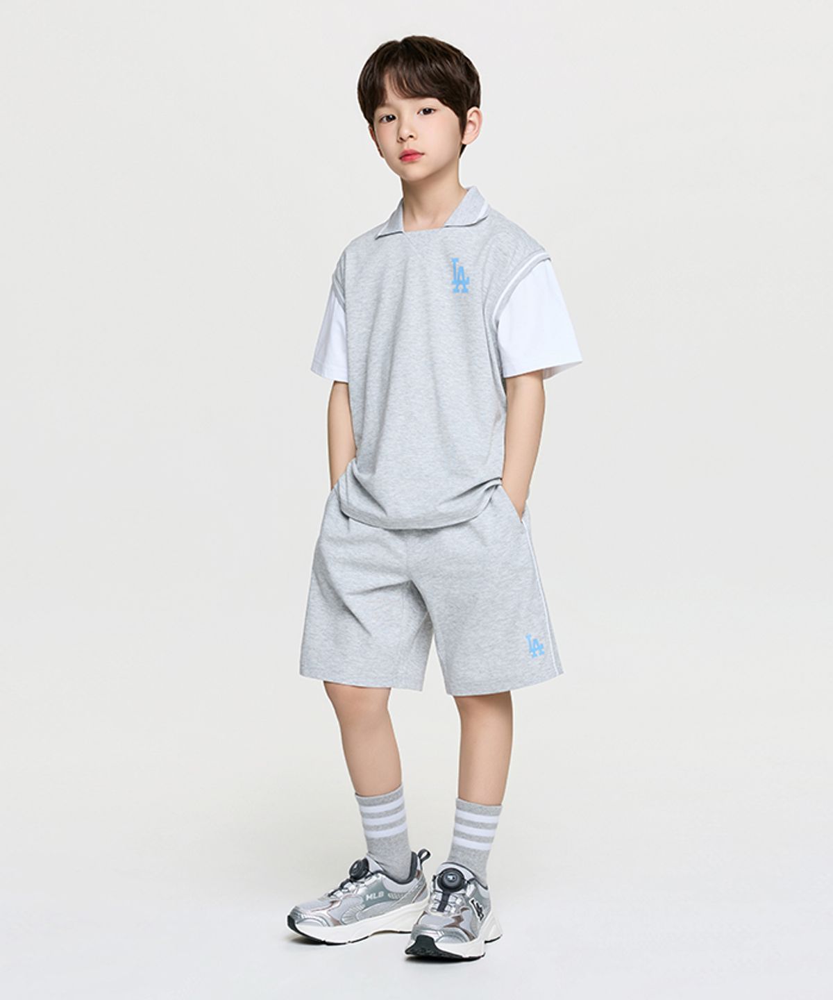 엠엘비 키즈(MLB KIDS) 스포티브 바시티 레이어드 티셔츠세트 LA (L.Melange Grey)
