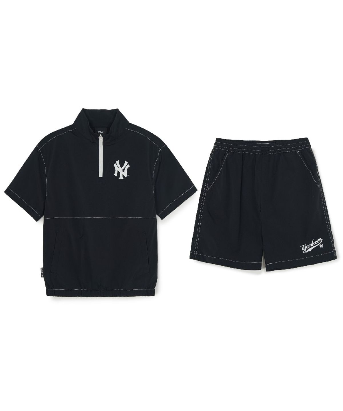 엠엘비 키즈(MLB KIDS) 스포티브 베이직 우븐 반팔 아노락 세트 NY (Black)