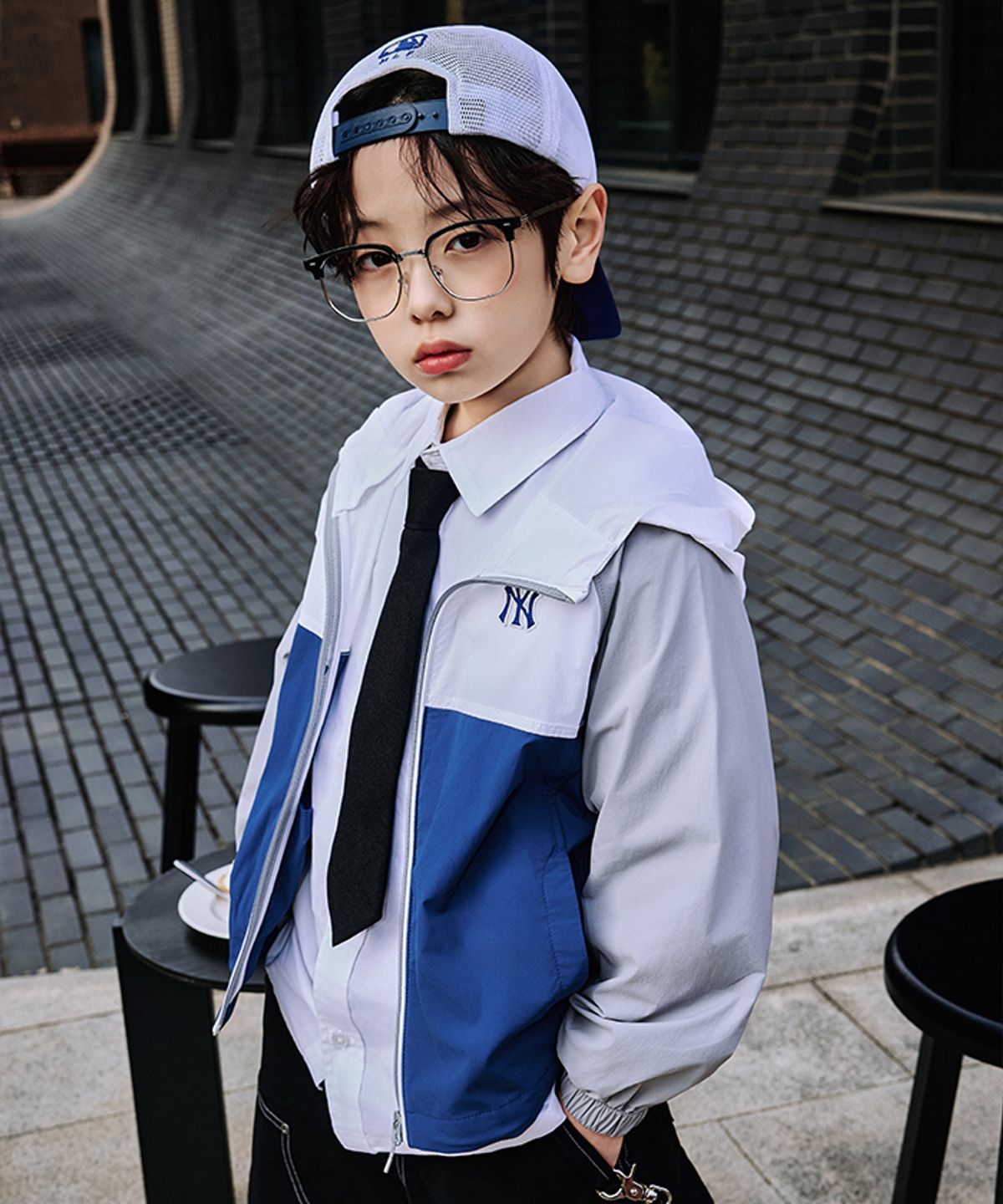 엠엘비 키즈(MLB KIDS) 아웃도어 컬러블럭 홑겹 바람막이 NY (Navy)