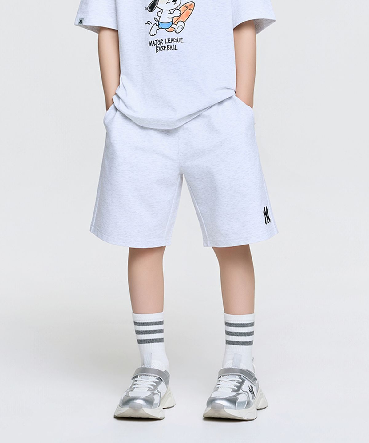 엠엘비 키즈(MLB KIDS) 베이직 스몰로고 반바지 NY (L.Melange Grey)