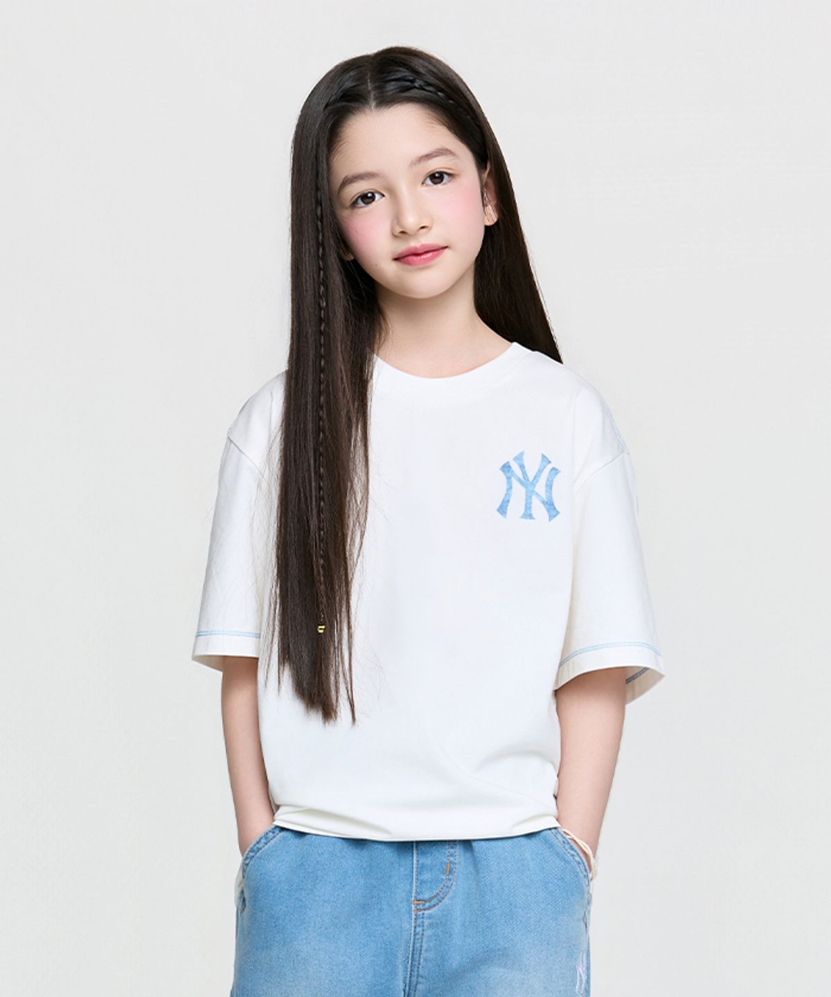 엠엘비 키즈(MLB KIDS) 스트릿 모노그램 빅럭스 티셔츠 NY (Ivory)
