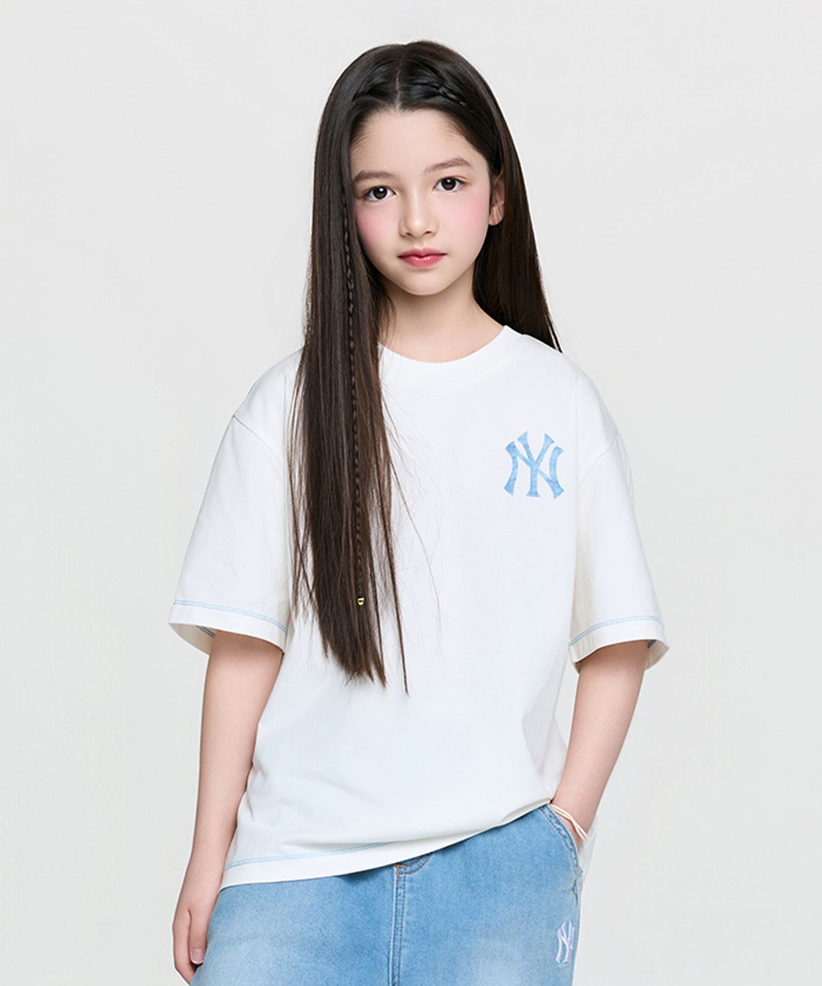 엠엘비 키즈(MLB KIDS) 스트릿 모노그램 빅럭스 티셔츠 NY (Ivory)